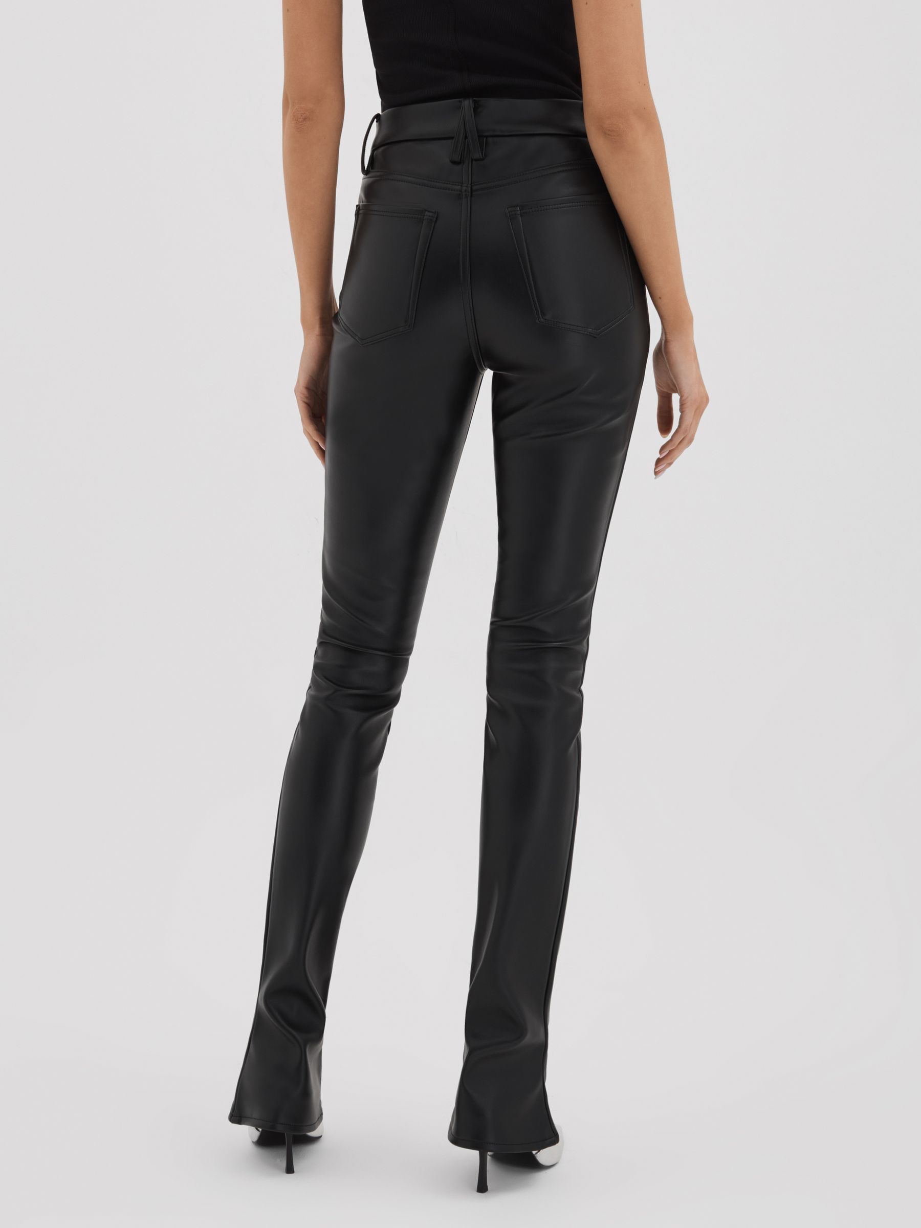 Faux Leather Slim Bootcut Trousers in Black