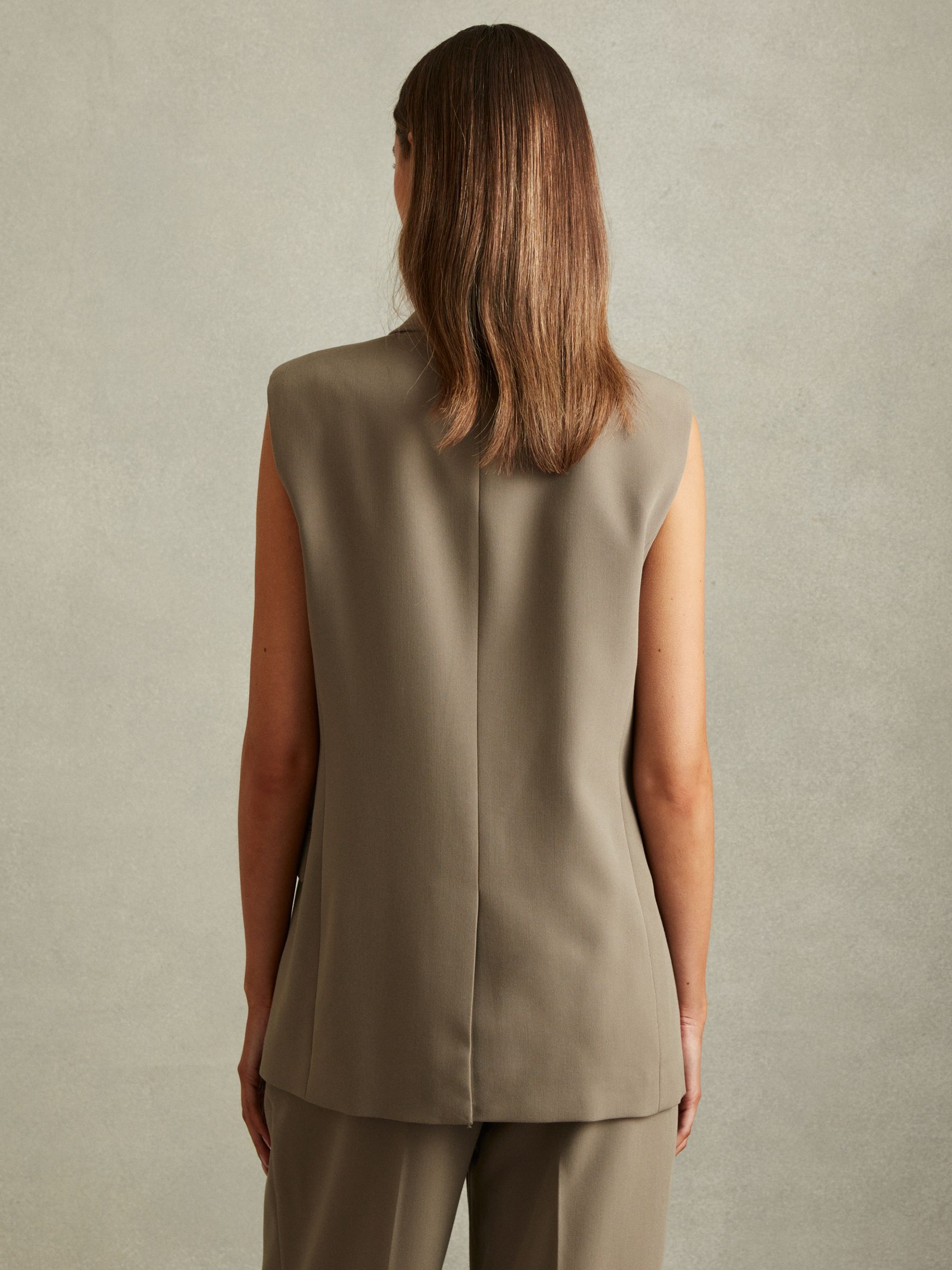 Double Breasted Longline Suit Waistcoat in Khaki