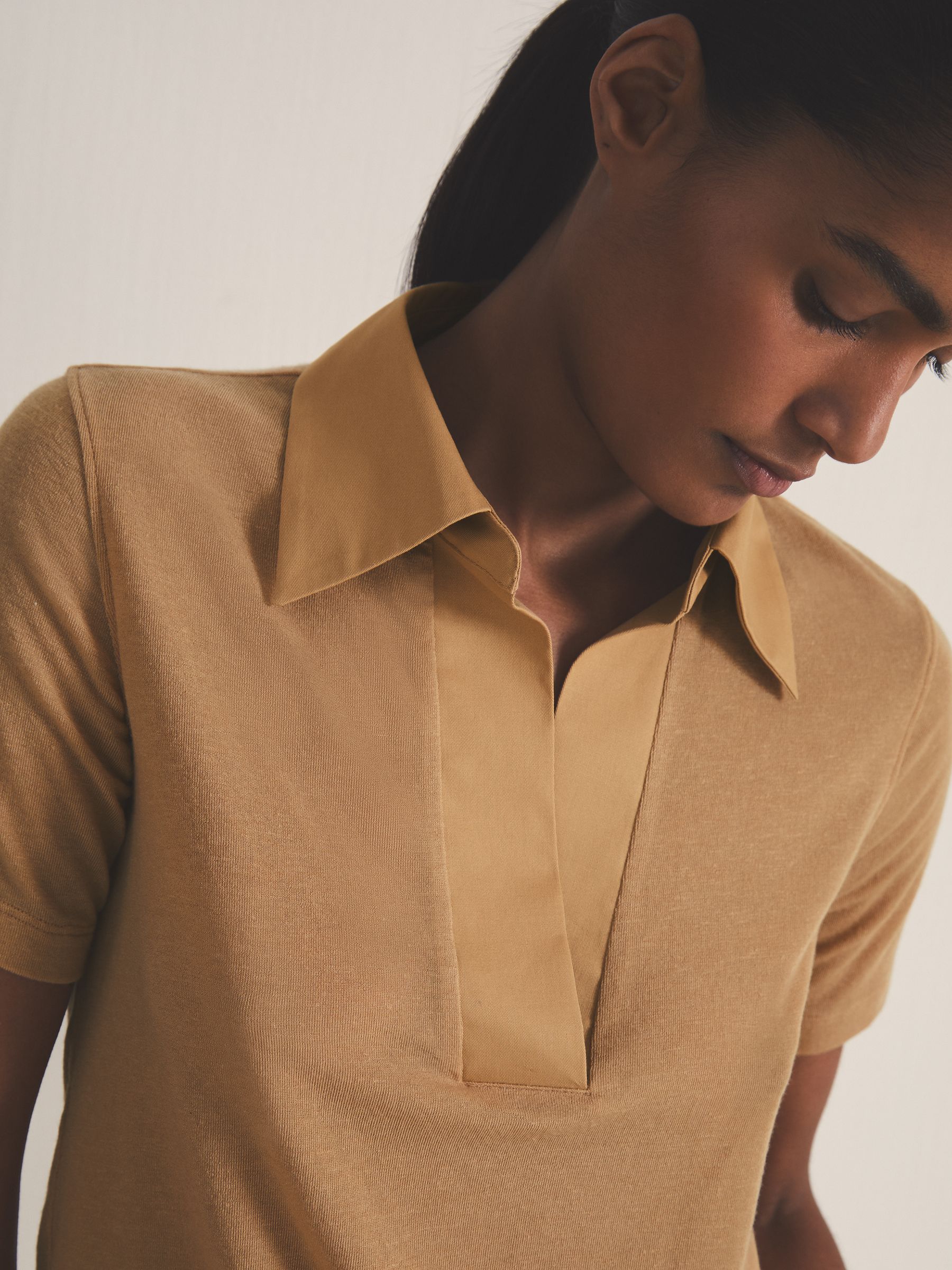Reiss | Les 100 Ciels Polo Shirt With Cashmere in Tan
