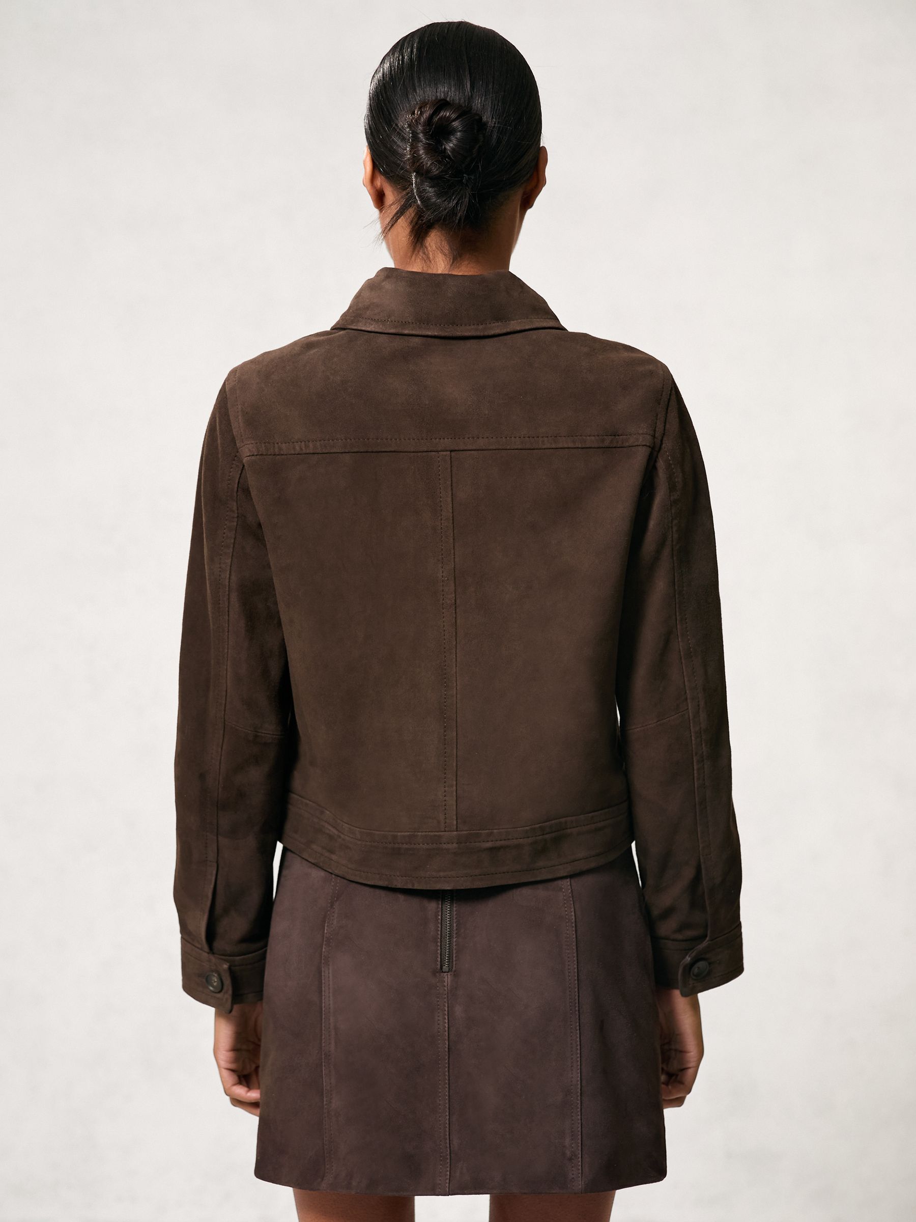 Suede Trucker Jacket in Chocolate Brown