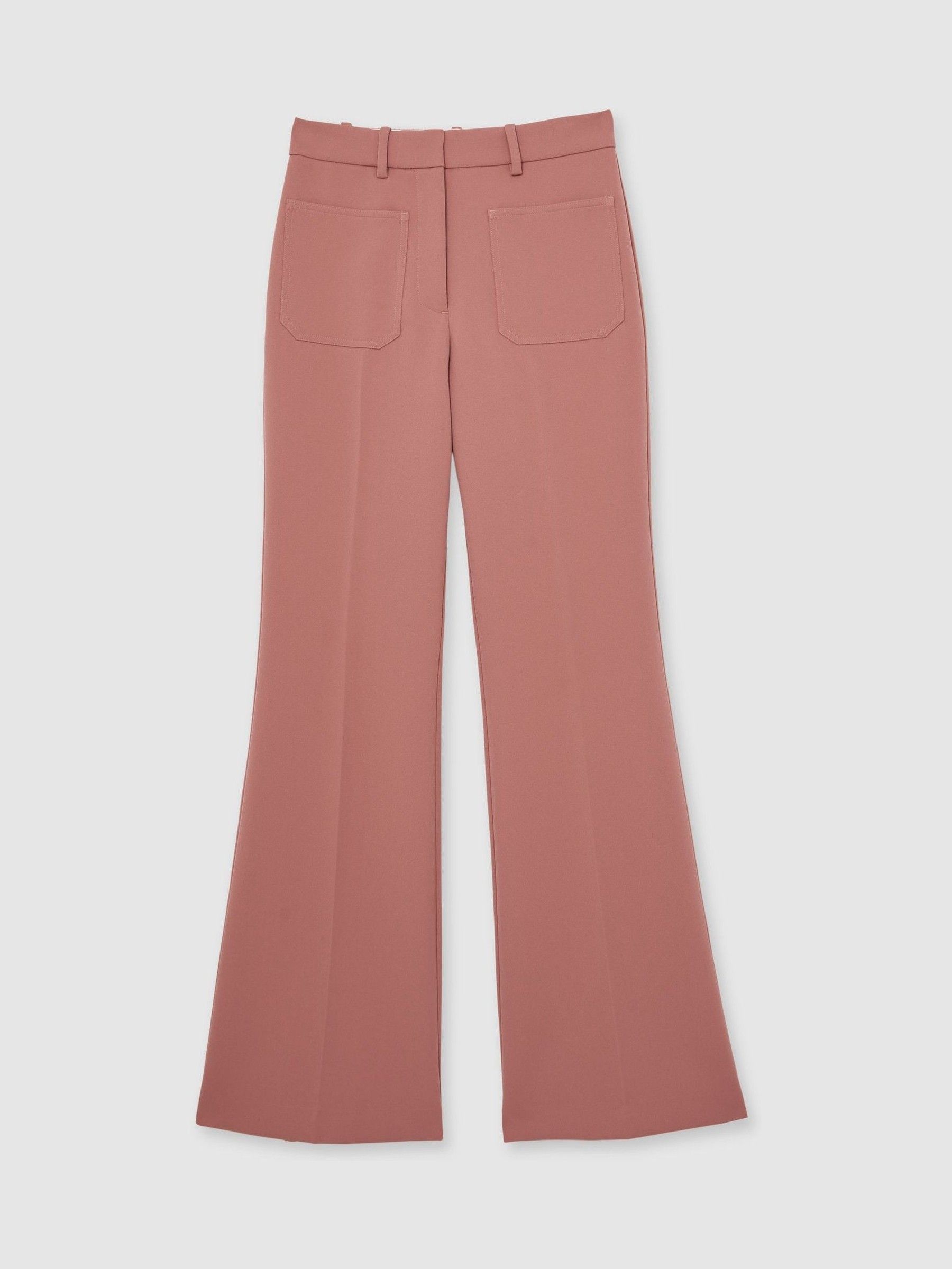 Petite Twill Patch-Pocket Flared Trousers in Pink