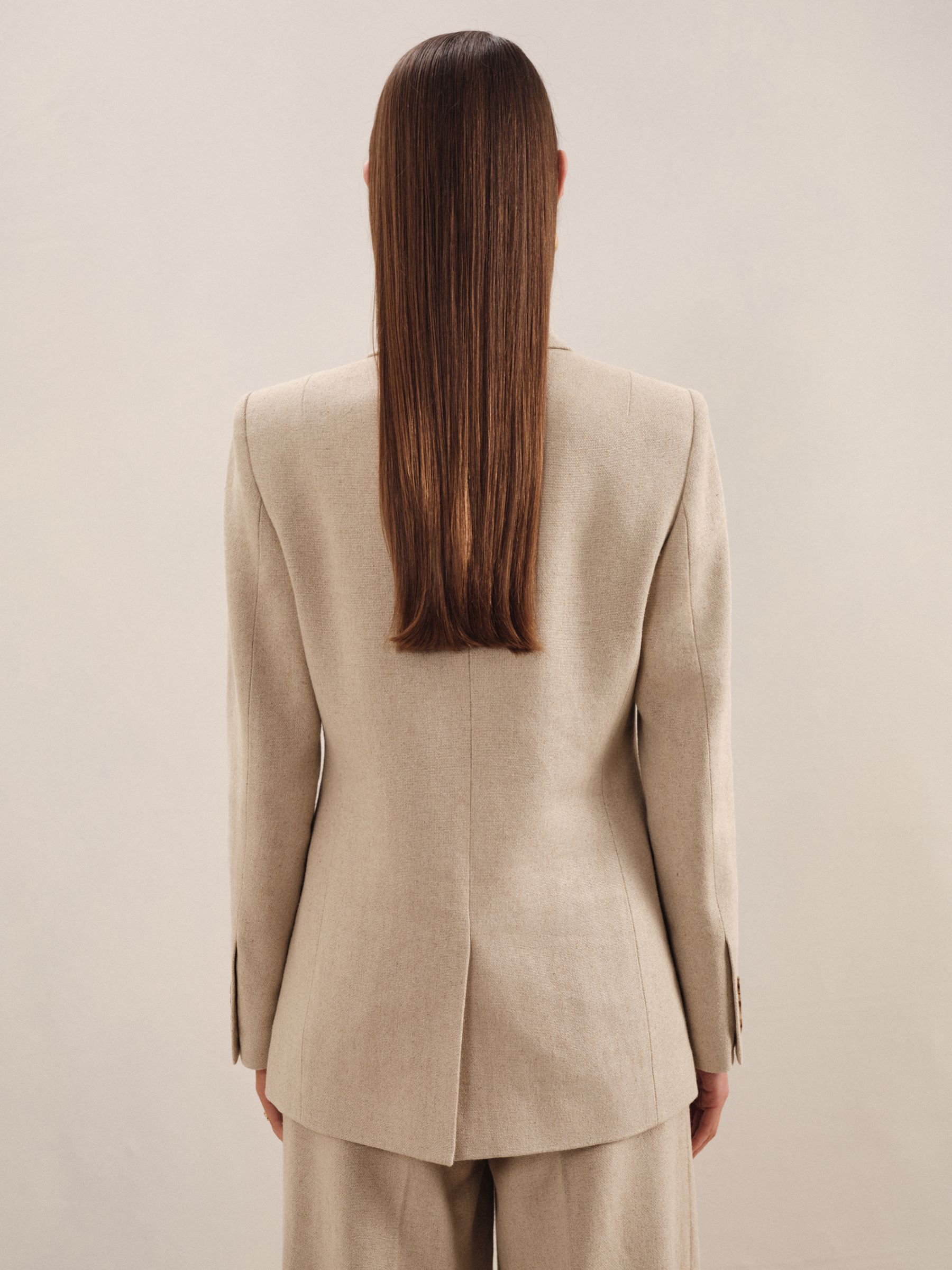 Petite Linen-Blend Double-Breasted Suit Jacket in Neutral