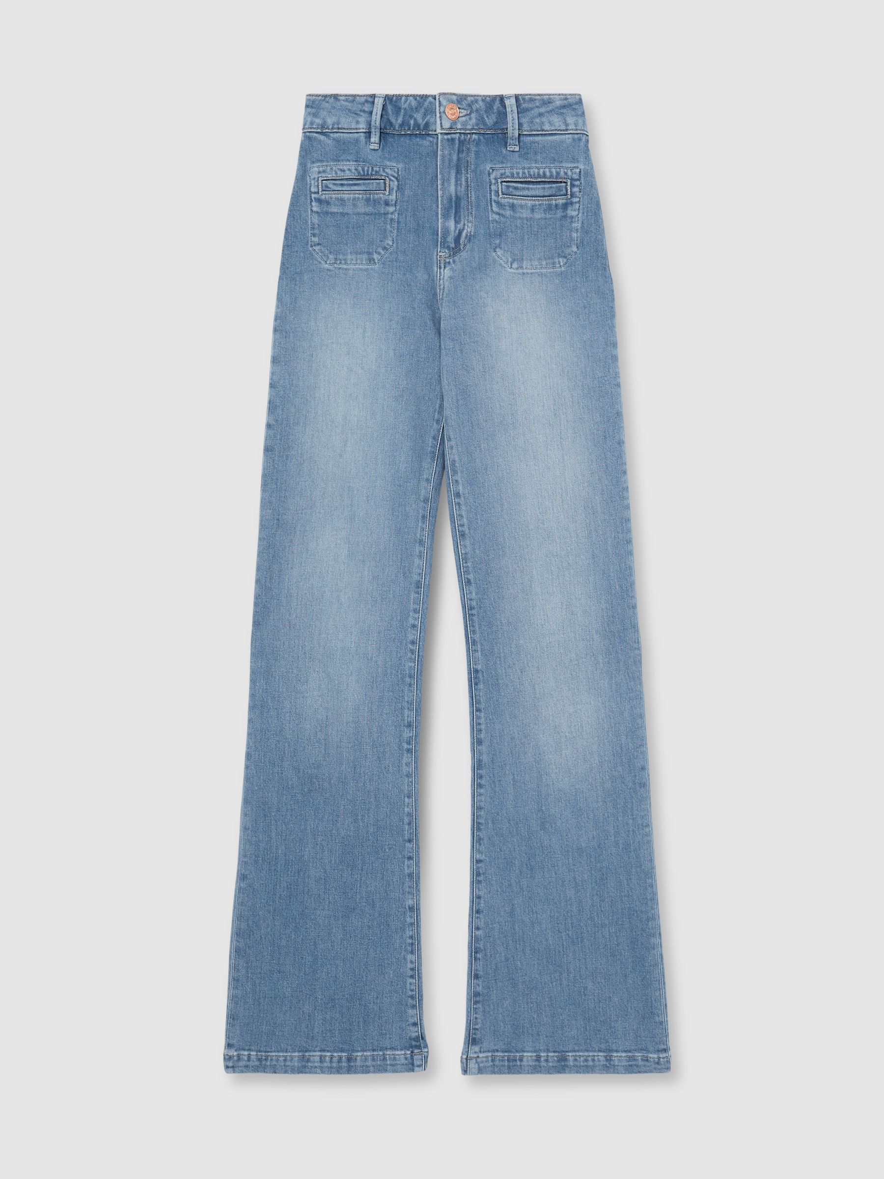 Paige Wide-Leg Patch-Pocket Jeans in Adley Blue