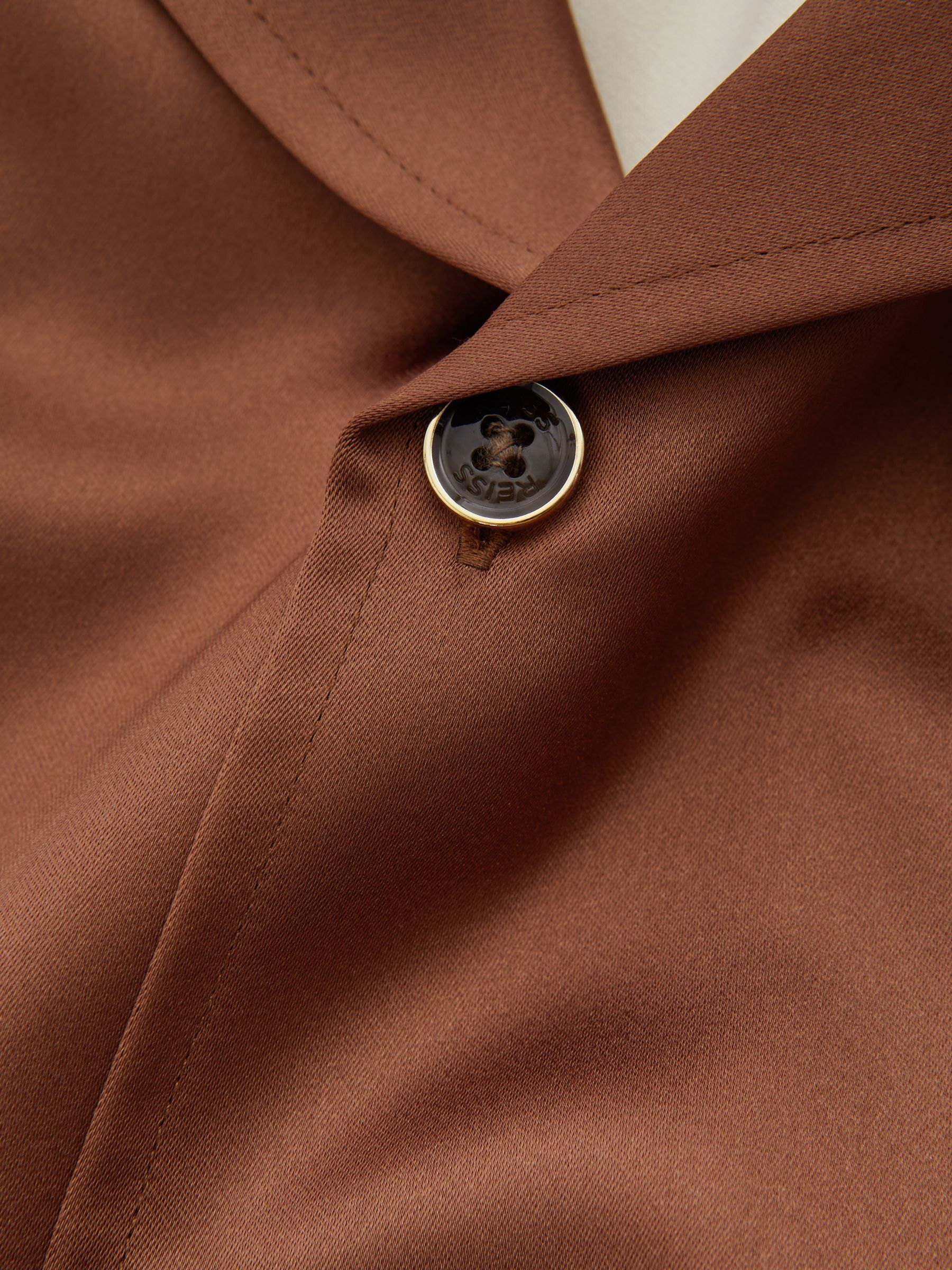 Noto Tobacco/Ecru Ché Satin Effect Colourblock Cuban Collar Shirt