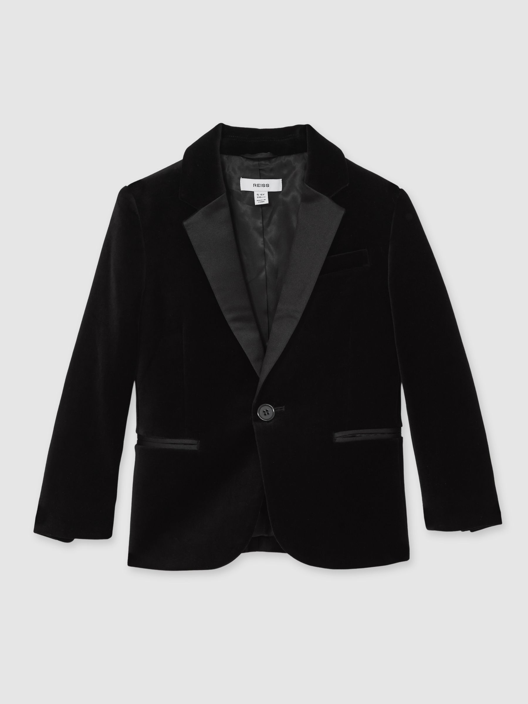 3-9 yrs Single-Breasted Velvet Blazer in Black