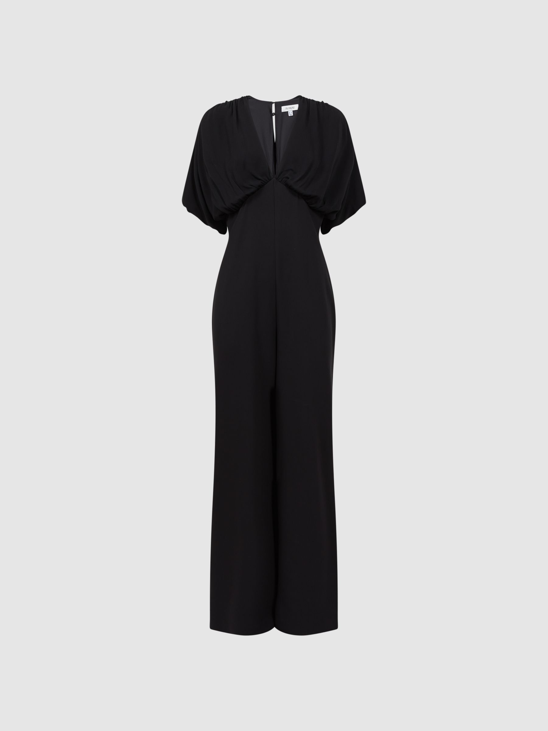Florere Plunge Neck Wide Leg Jumpsuit in Black