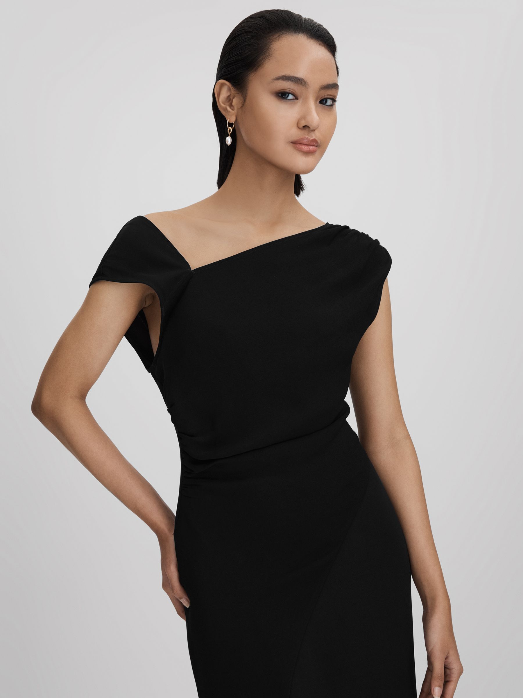 Asymmetric Bodycon Midi Dress in Black