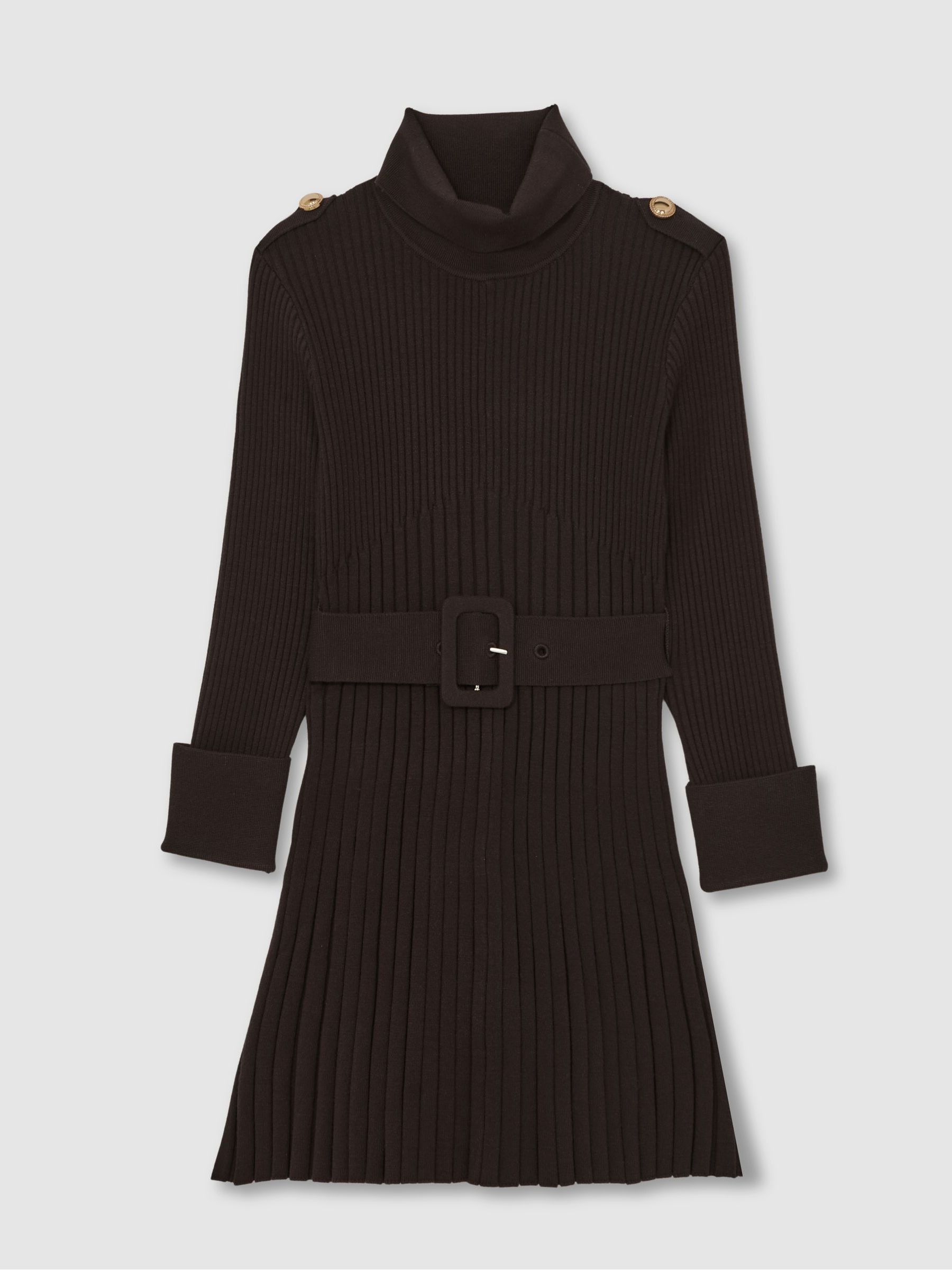 3-9 yrs Rib-Knit Roll-Neck Belted Dress in Chocolate
