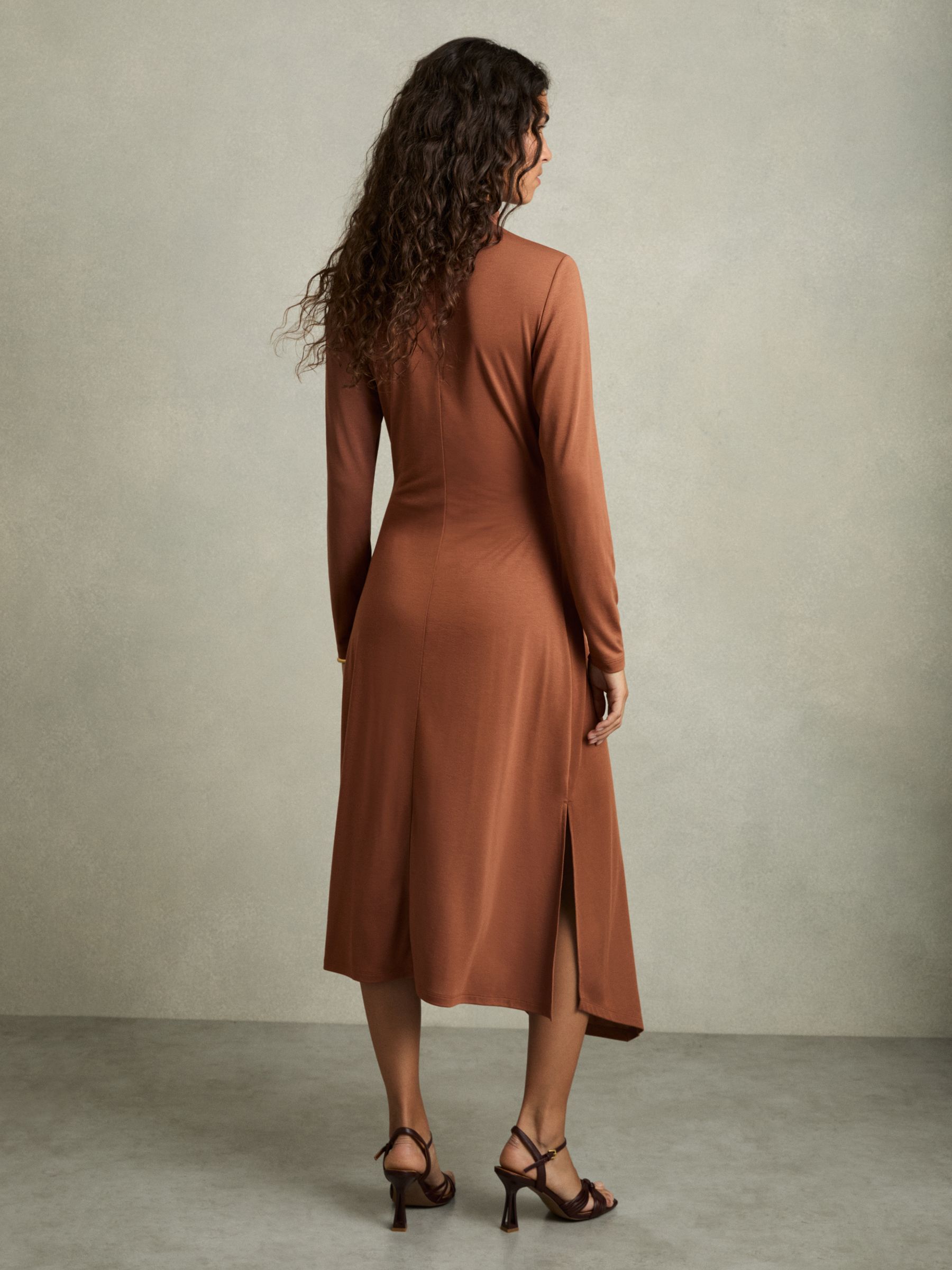 Petite Draped Jersey Midi Dress in Camel