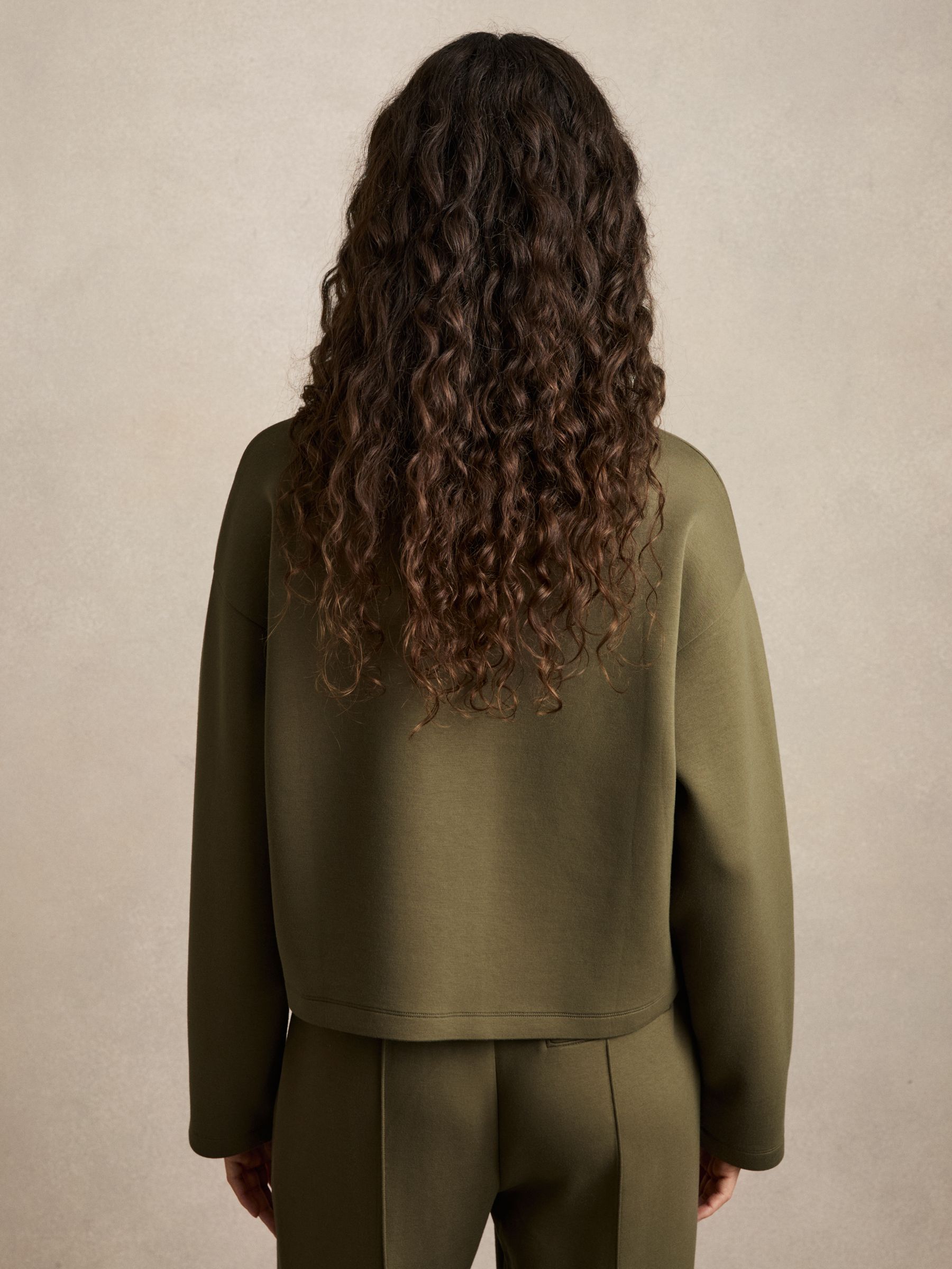 Interlock Jersey Funnel Neck Sweatshirt in Khaki