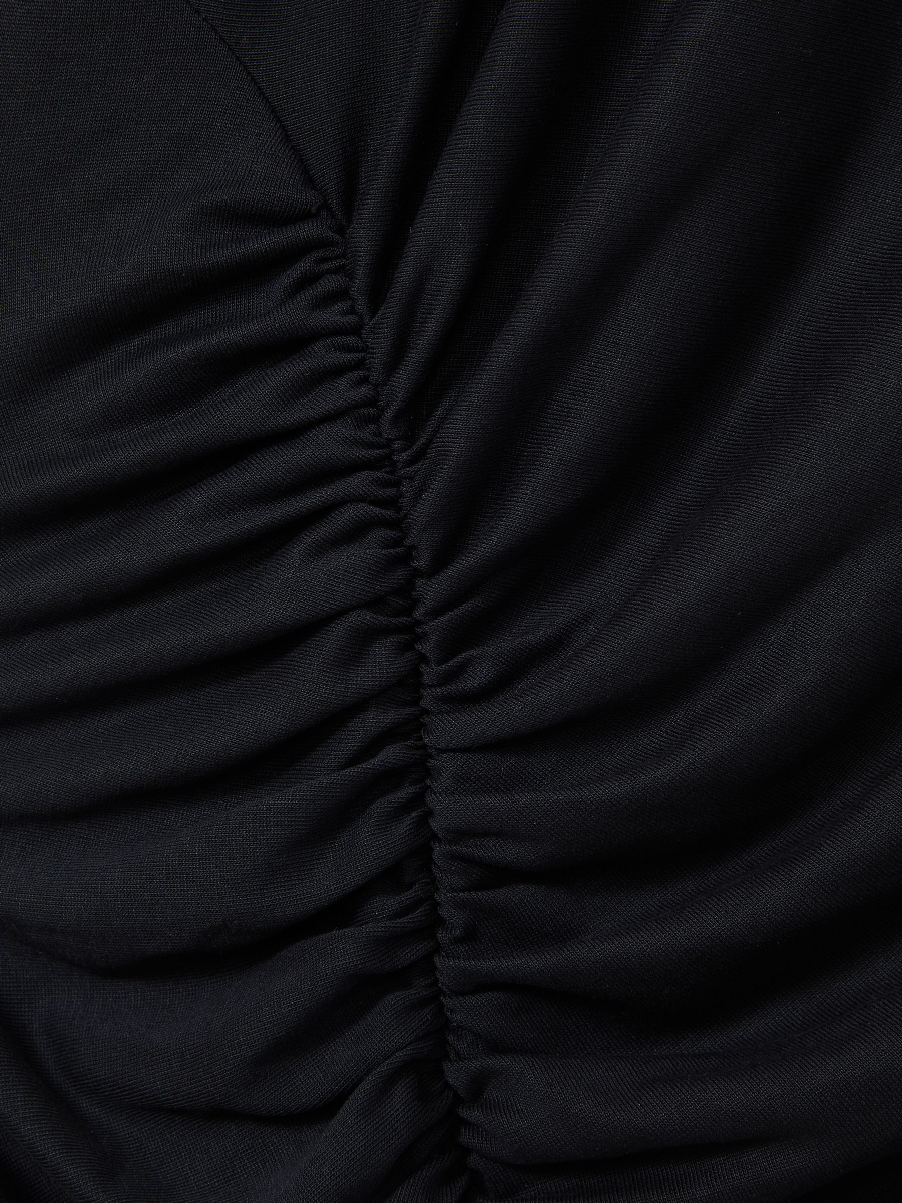 Ruche Front Capped Sleeve Jersey Midi Dress in Charcoal