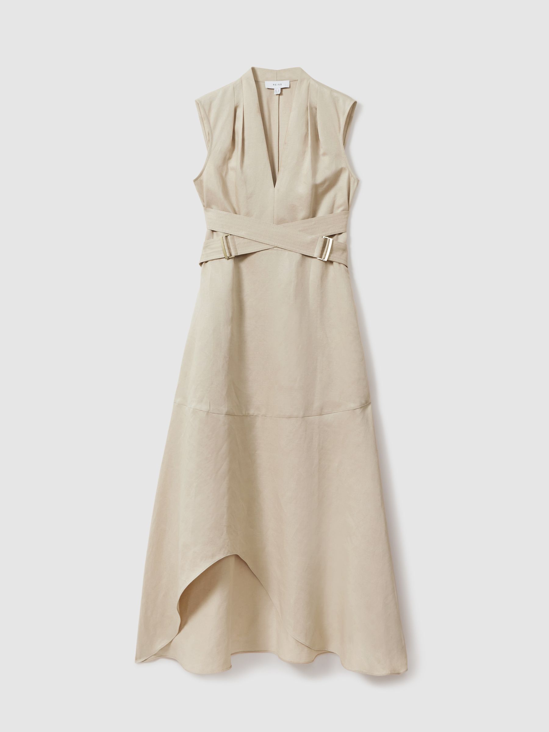 Linen Lyocell Strappy Midi Dress in Neutral