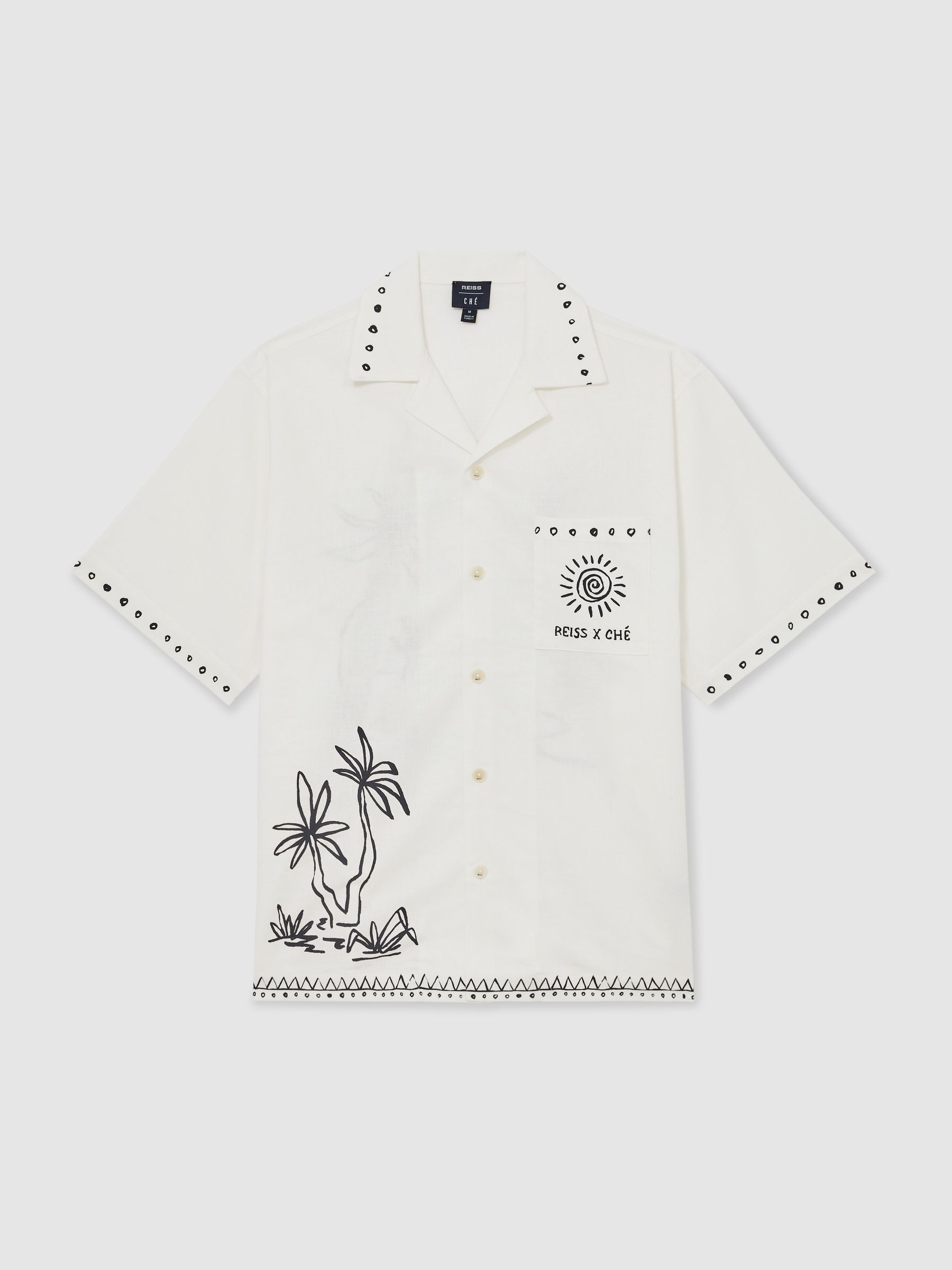 Reiss | Ché Cotton-Linen Palm Shirt in White