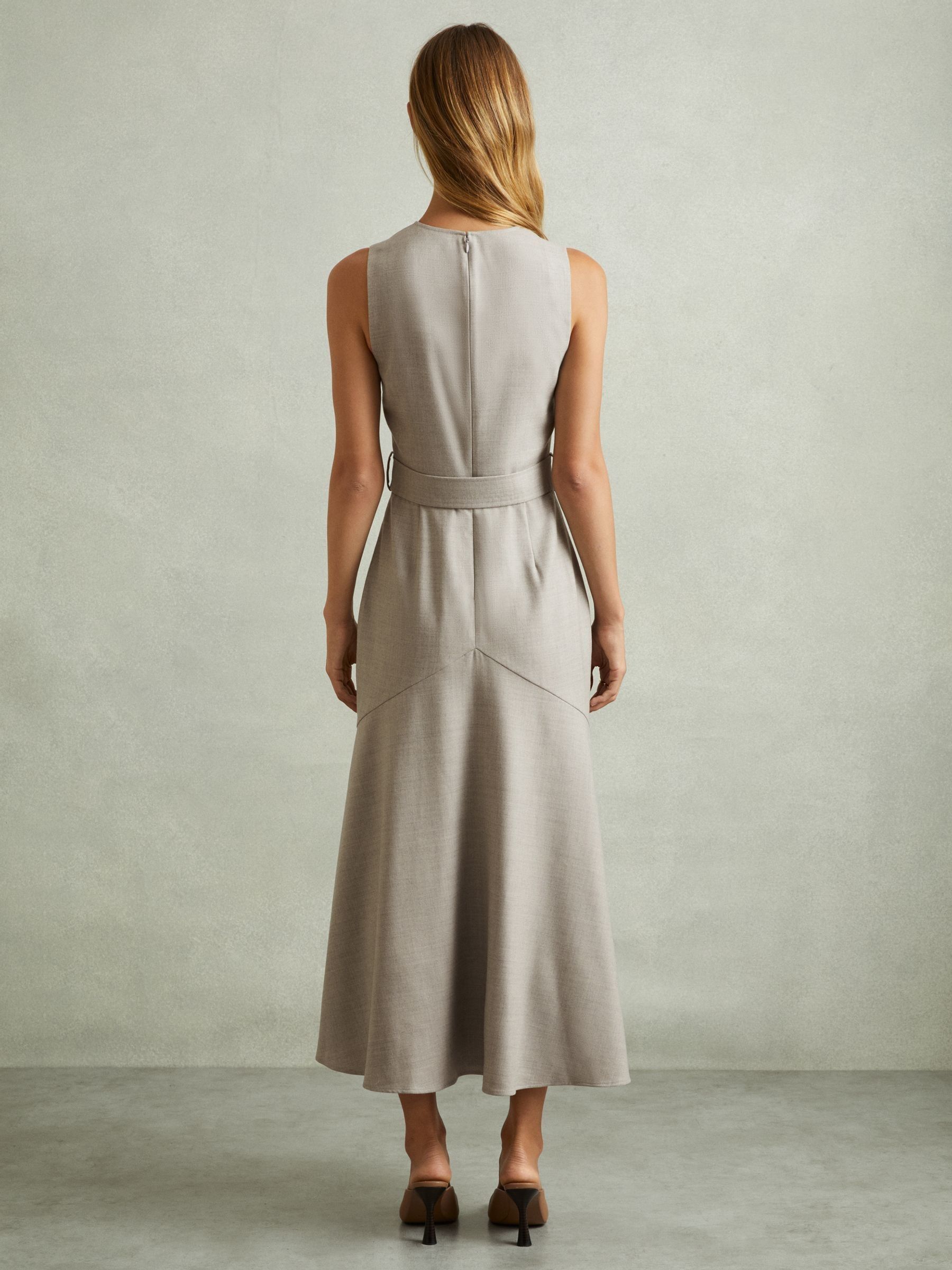Belted Flared Midi Dress in Grey
