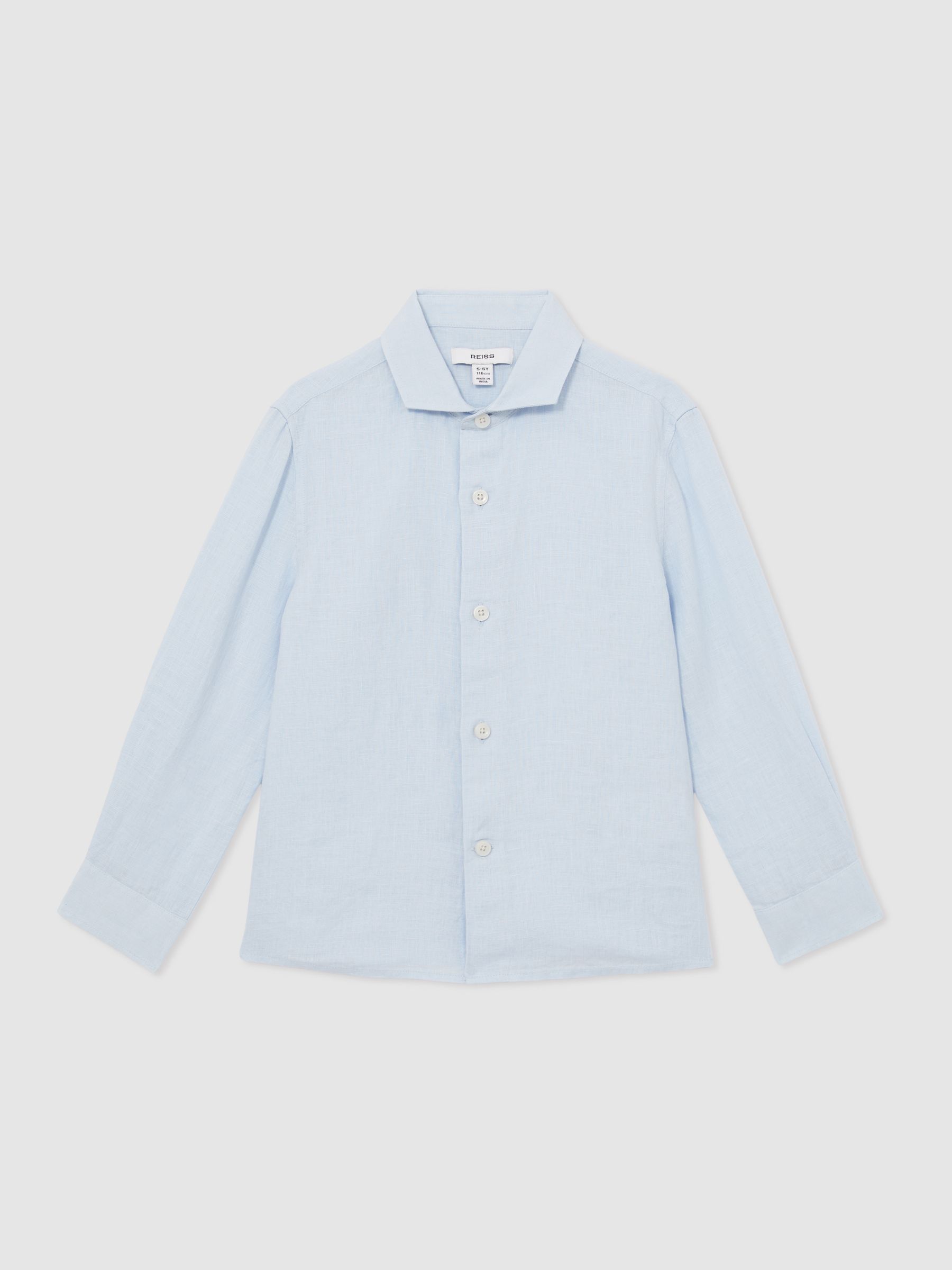 3-9 yrs Linen Cutaway Collar Shirt in Pale Blue