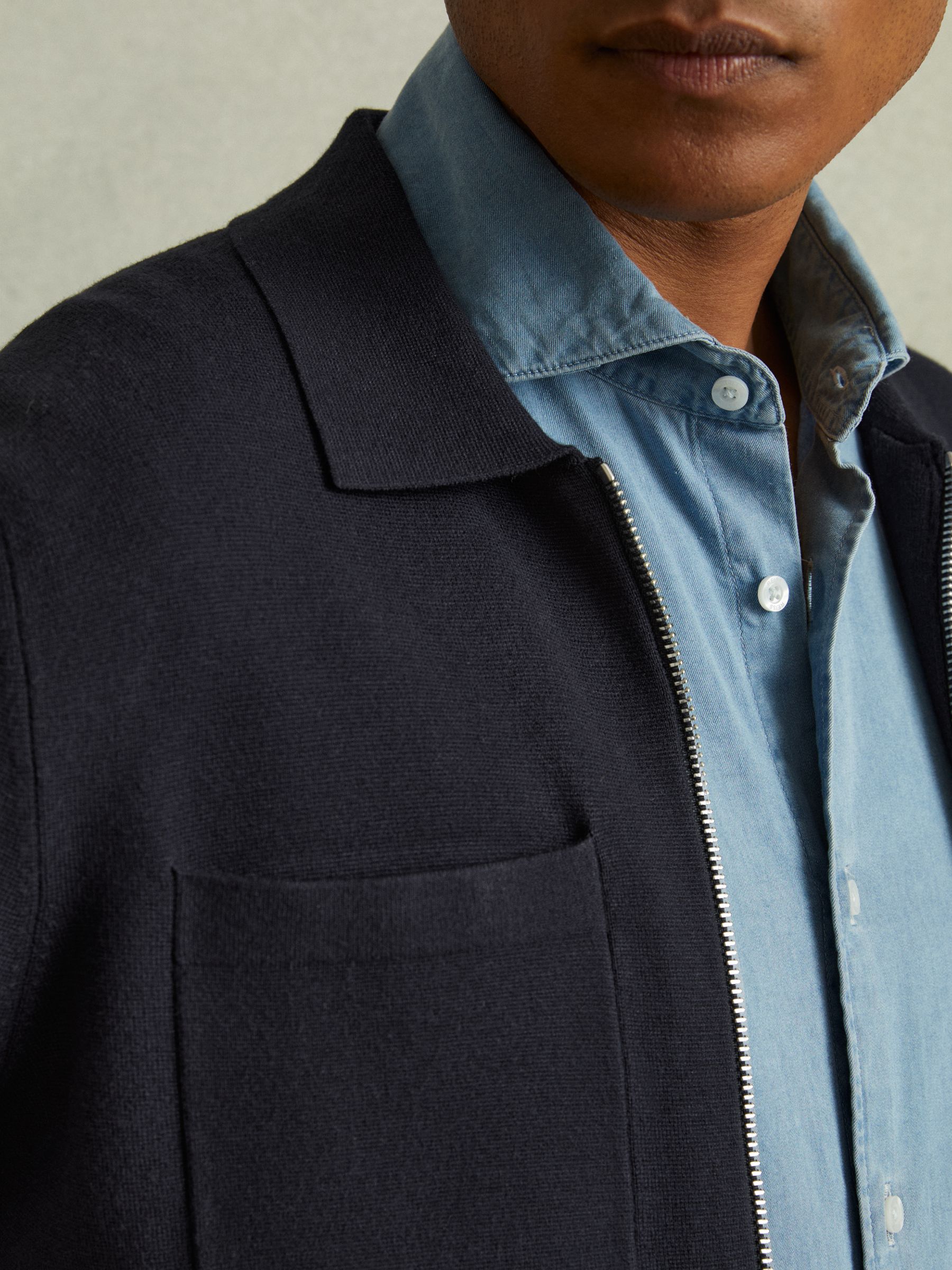 Knitted Zip-Through Jacket in Navy