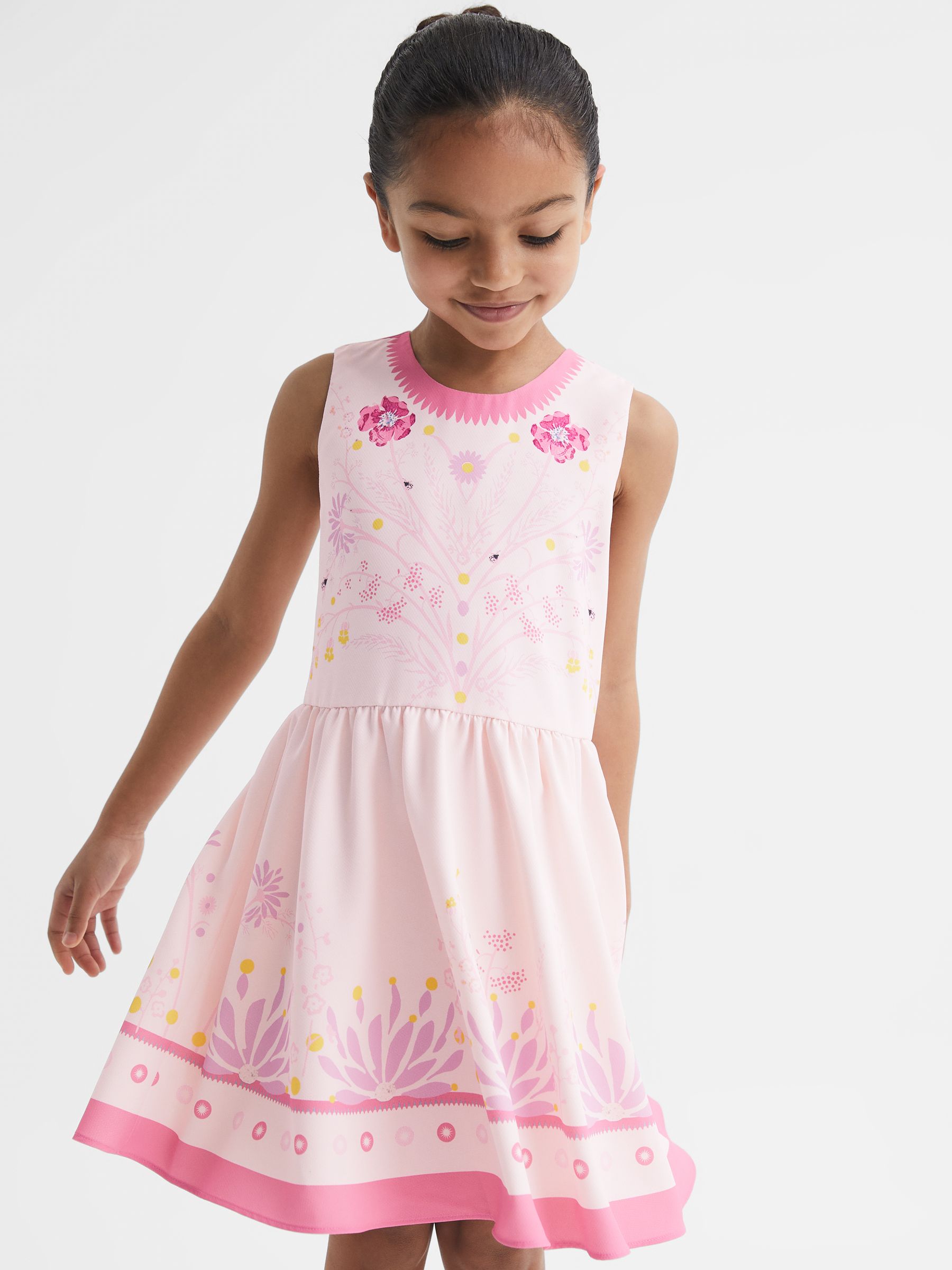 9-12 yrs Sleeveless Floral Print Dress in Pink