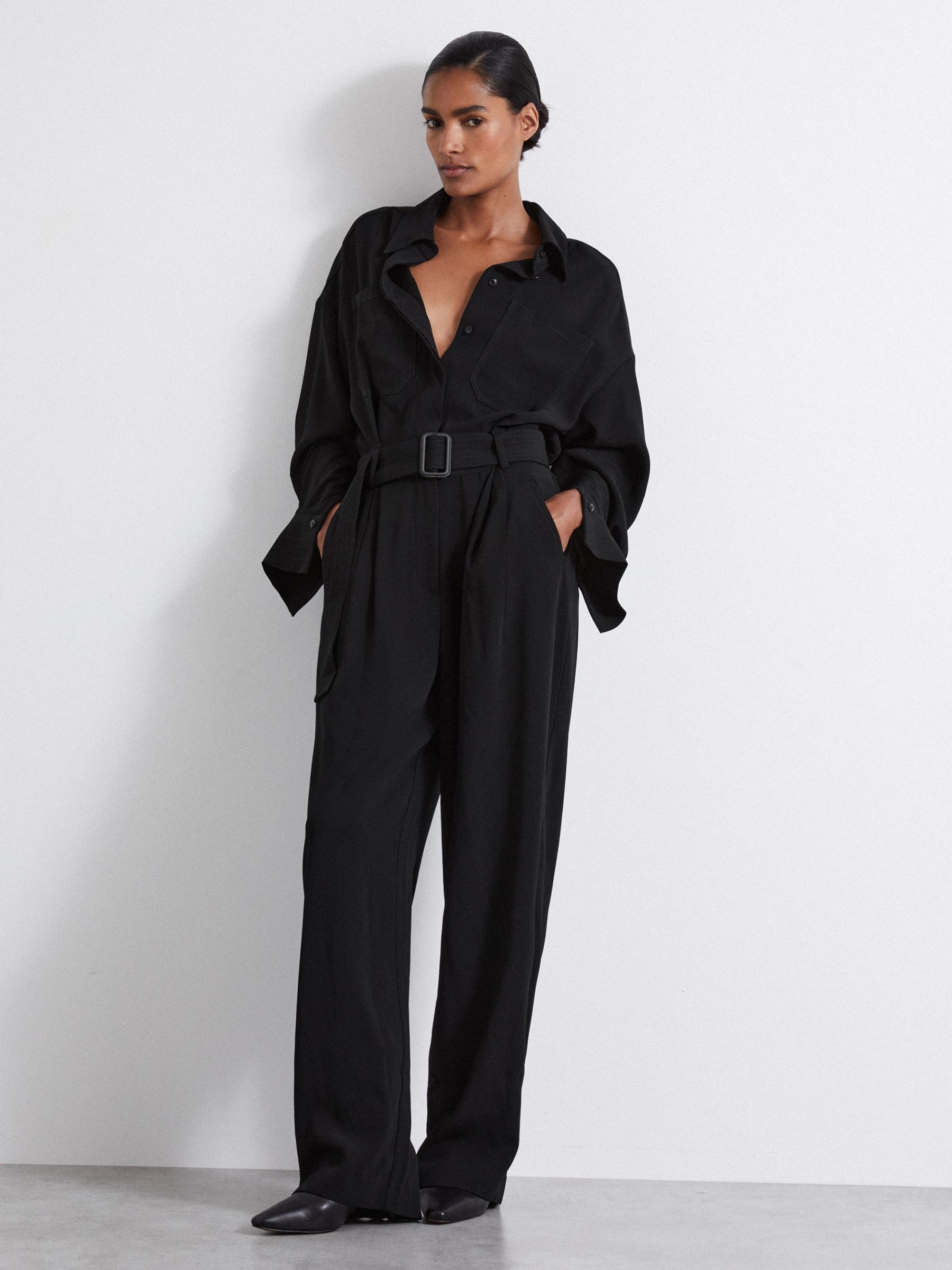 Atelier Belted Crepe Jumpsuit in Black