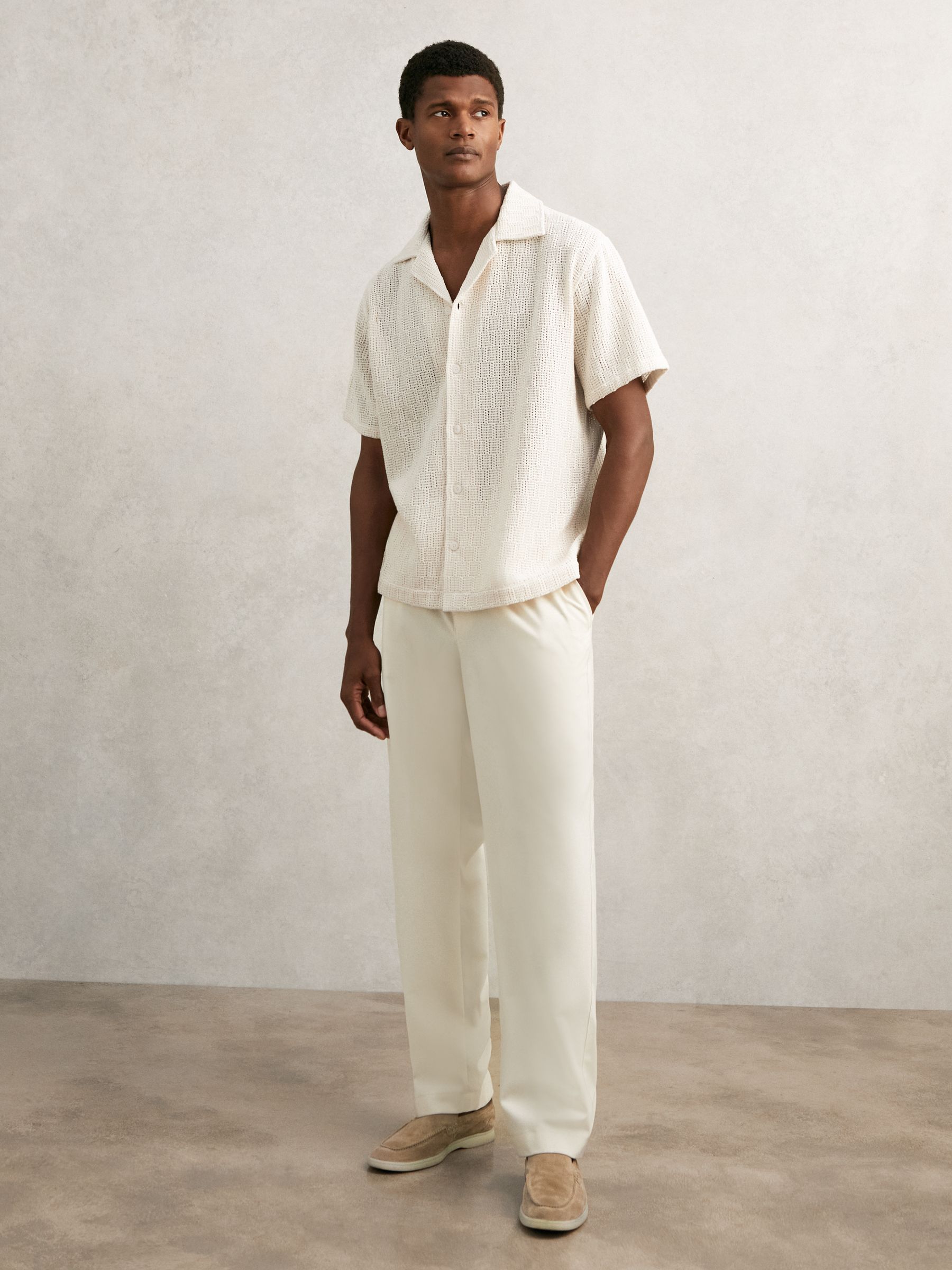 Cotton-Blend Crochet Shirt in Off White