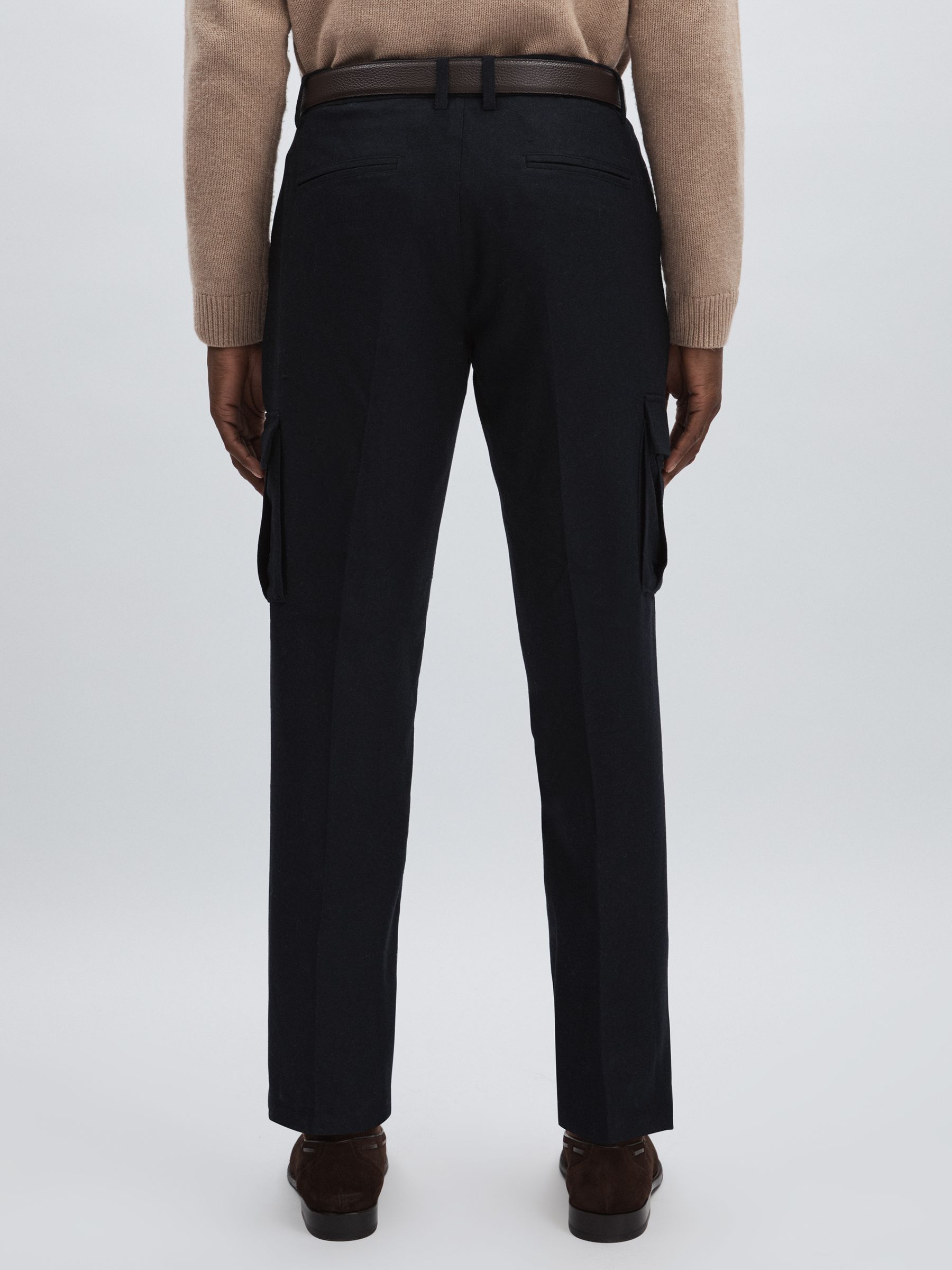 Les Deux Wool-Blend Cargo Suit Trousers in Navy Melange