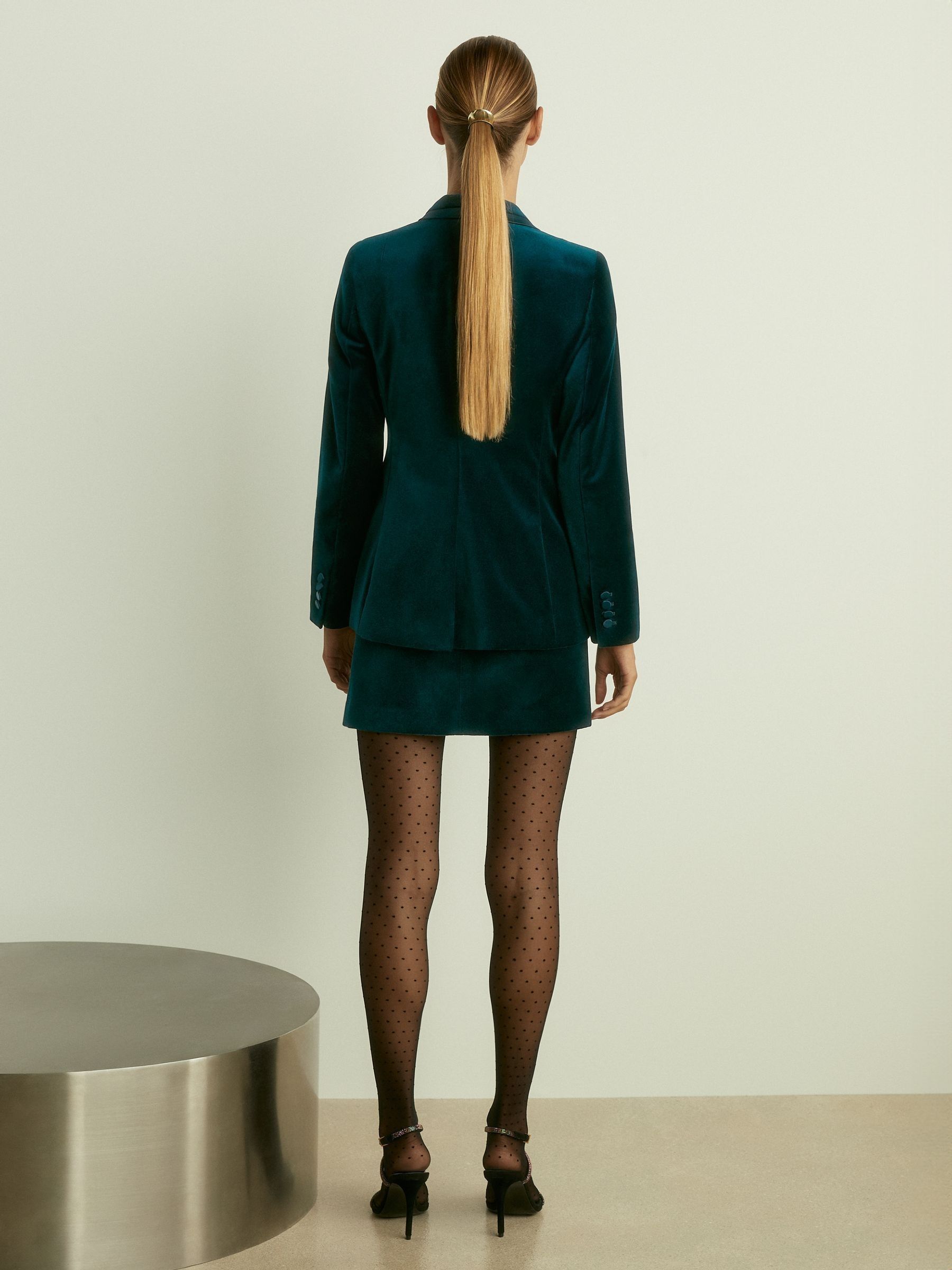 Velvet and Satin Single Breasted Suit Jacket in Teal