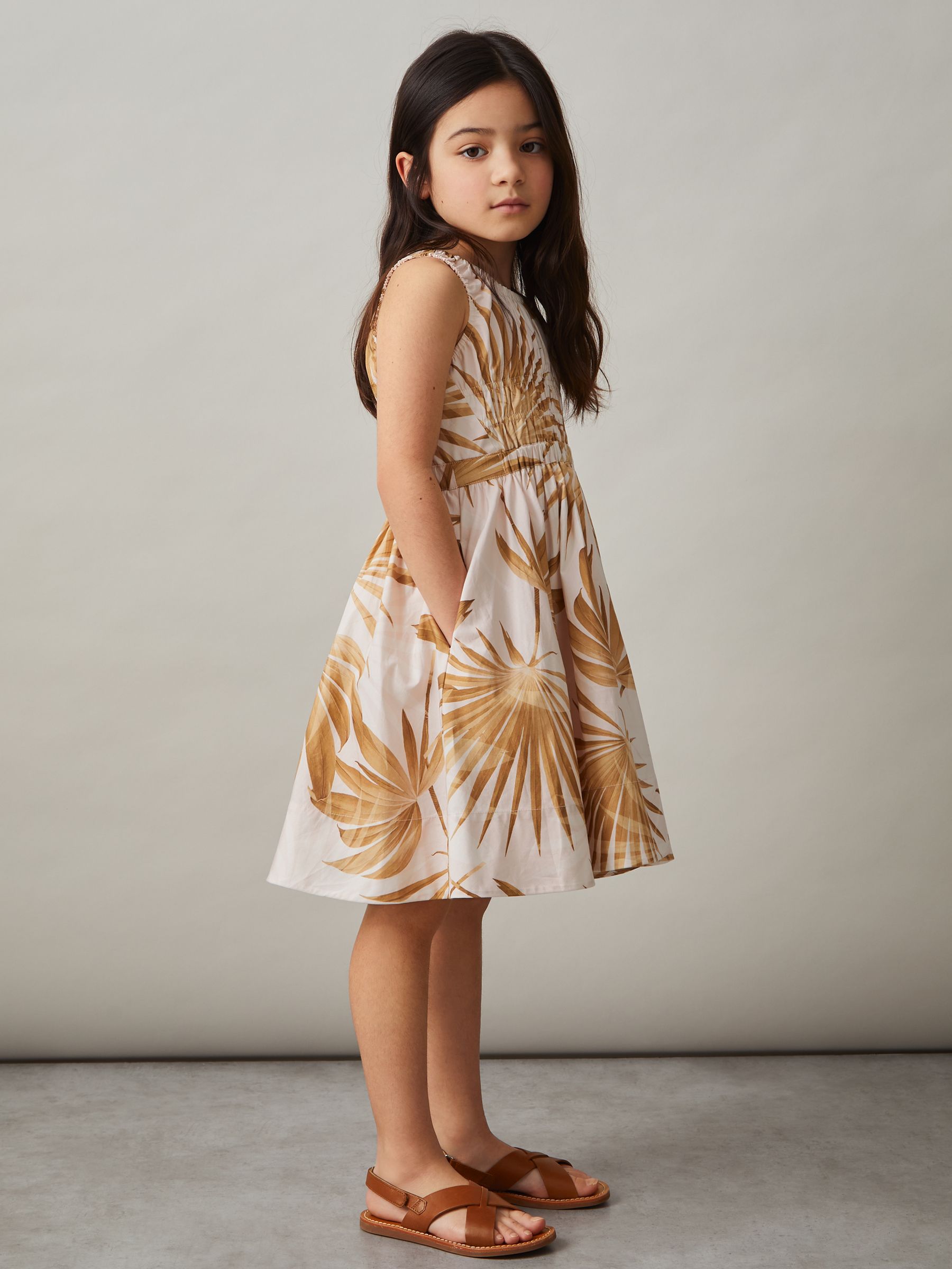 13-14 yrs Cotton Shirred Printed Dress in Multi