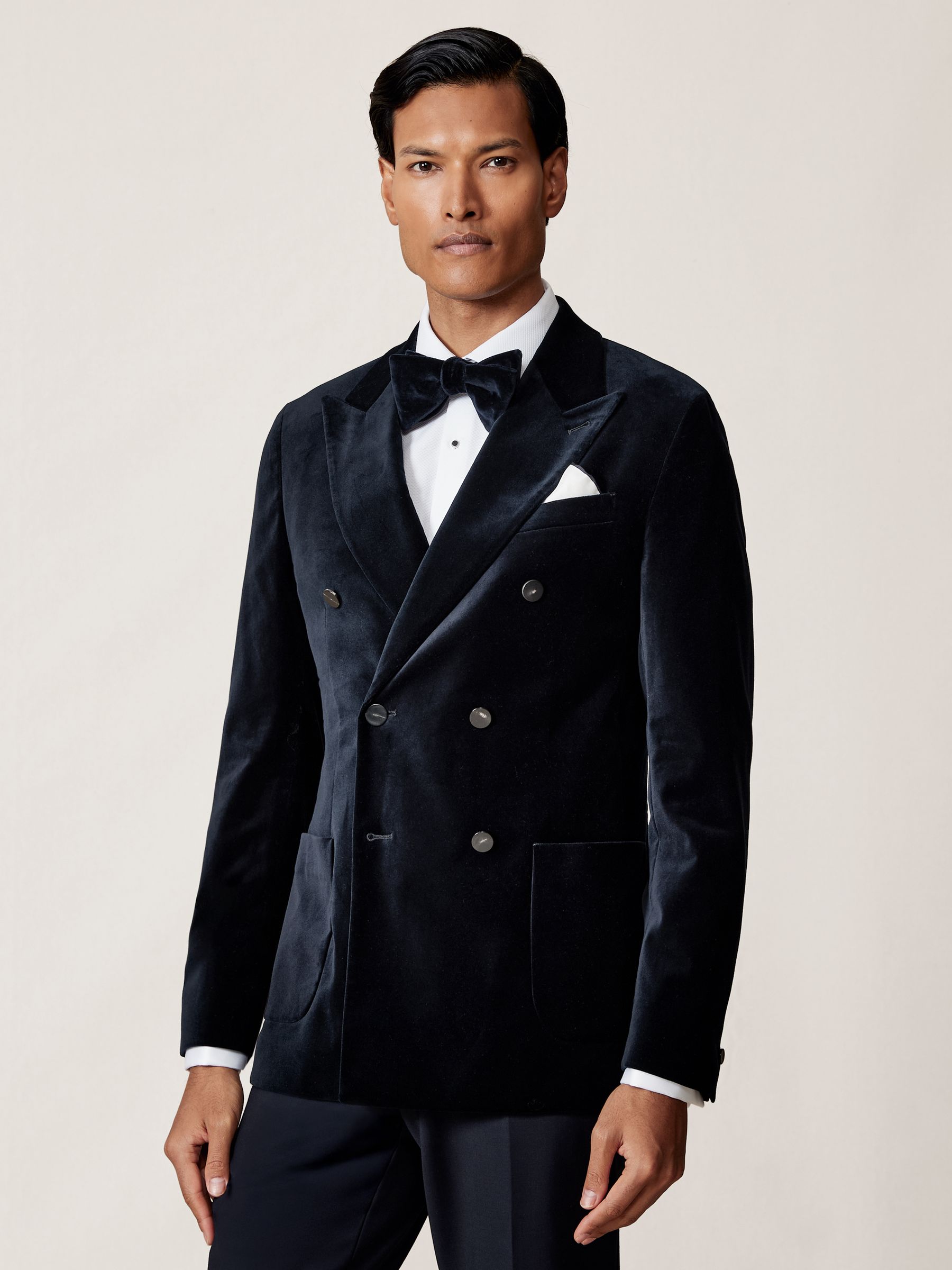 Double-Breasted Velvet Blazer Regular-Fit in Navy