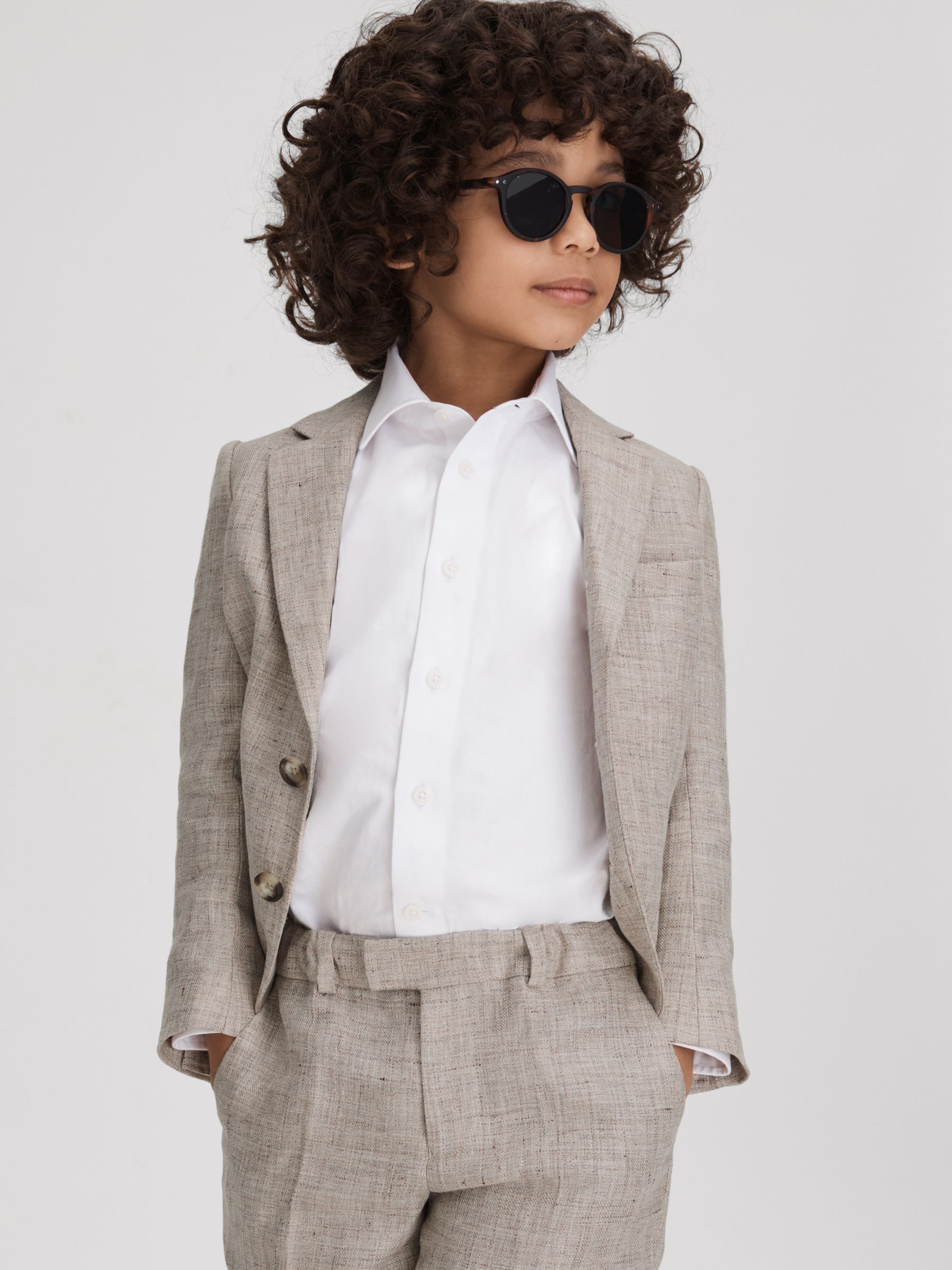 3-9 yrs Single Breasted Textured Linen Blazer in Oatmeal