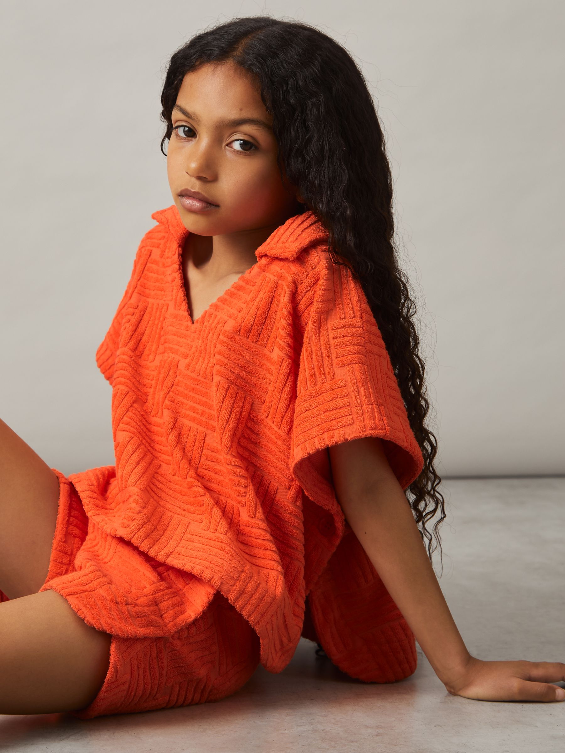 9-13 yrs Towelling Shirt And Shorts Set in Orange