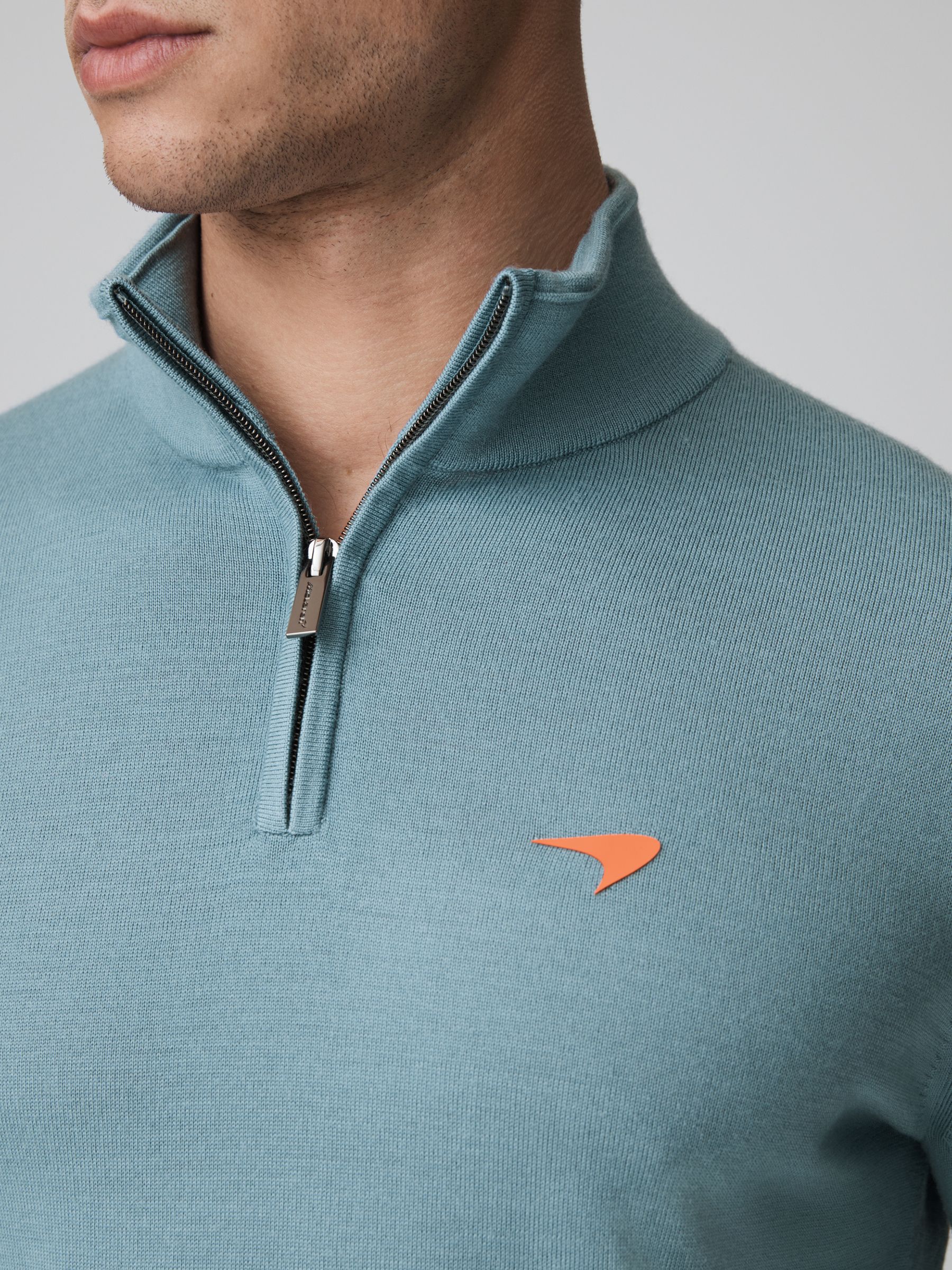 McLaren F1 Merino Half-Zip Funnel Neck Jumper in Soft Blue