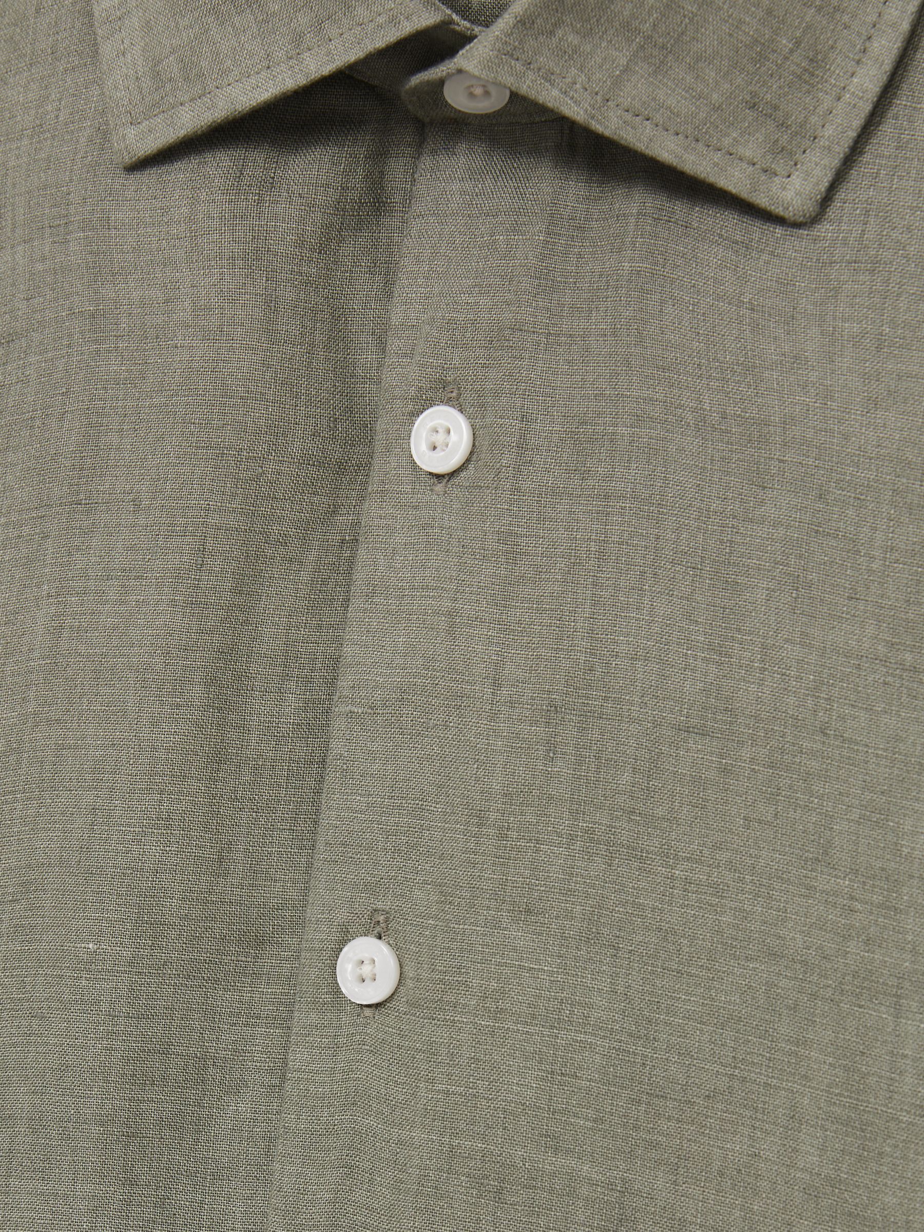 Slim Fit Linen Button-Through Shirt in Thyme Green
