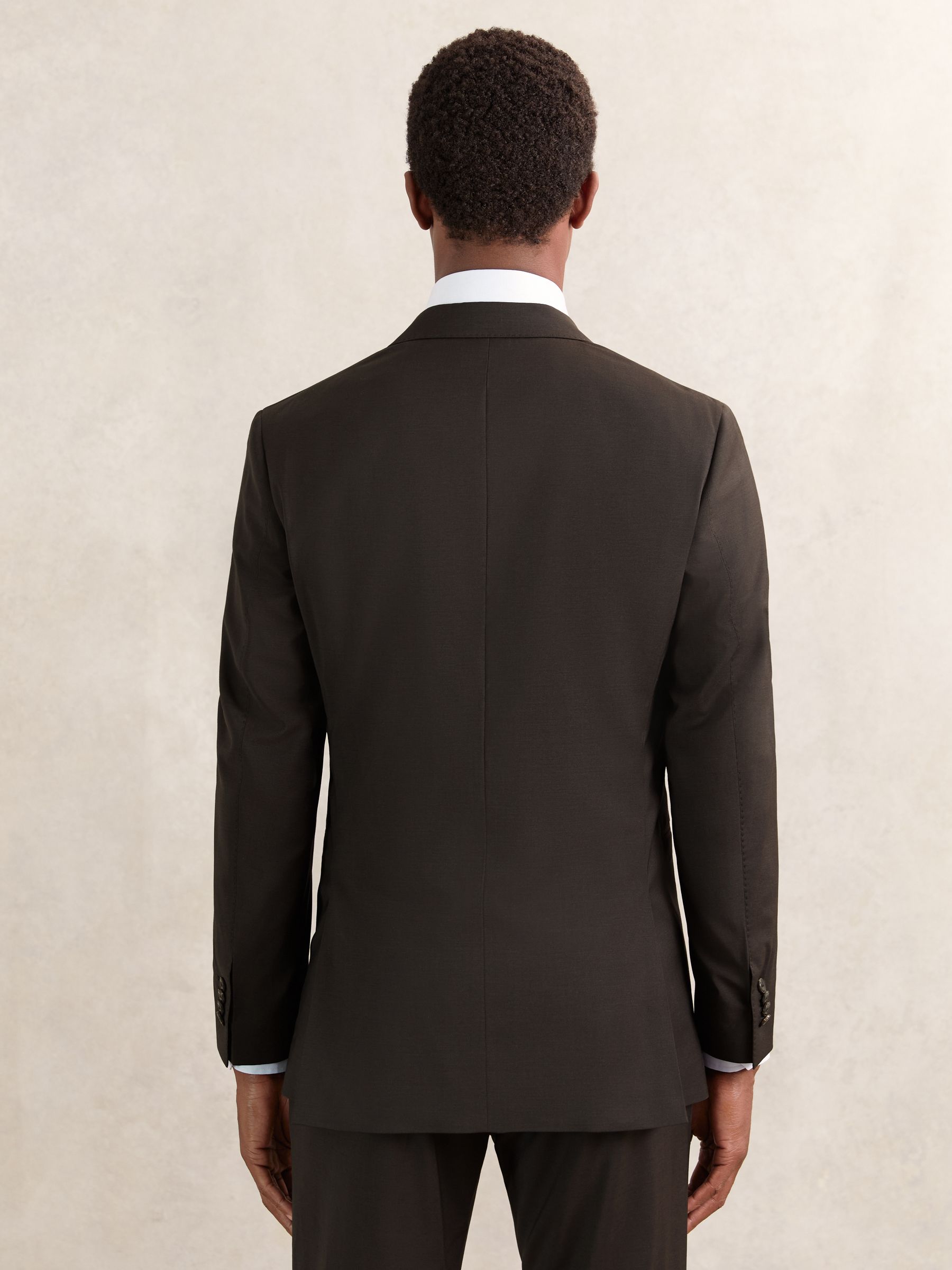Regular-Fit Single-Breasted Wool-Blend Suit Blazer in Chocolate Brown