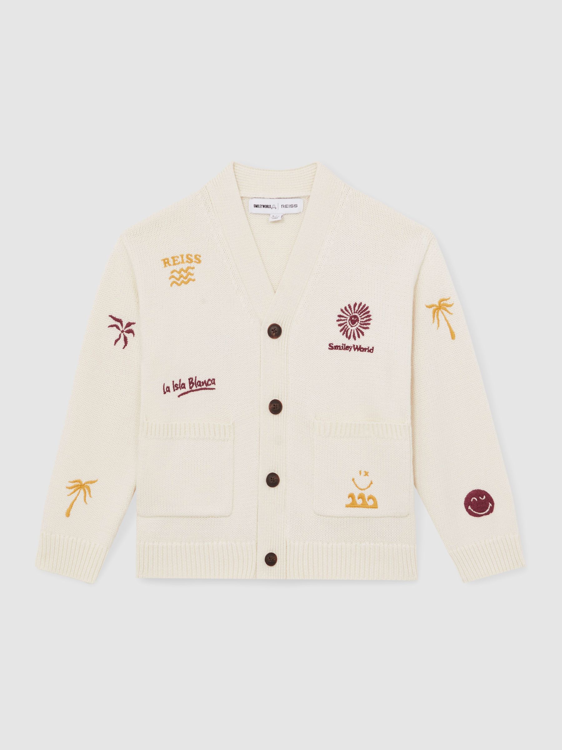 4-9 yrs SmileyWorld | Reiss Embroidery Cardigan Unisex Fit in Off White