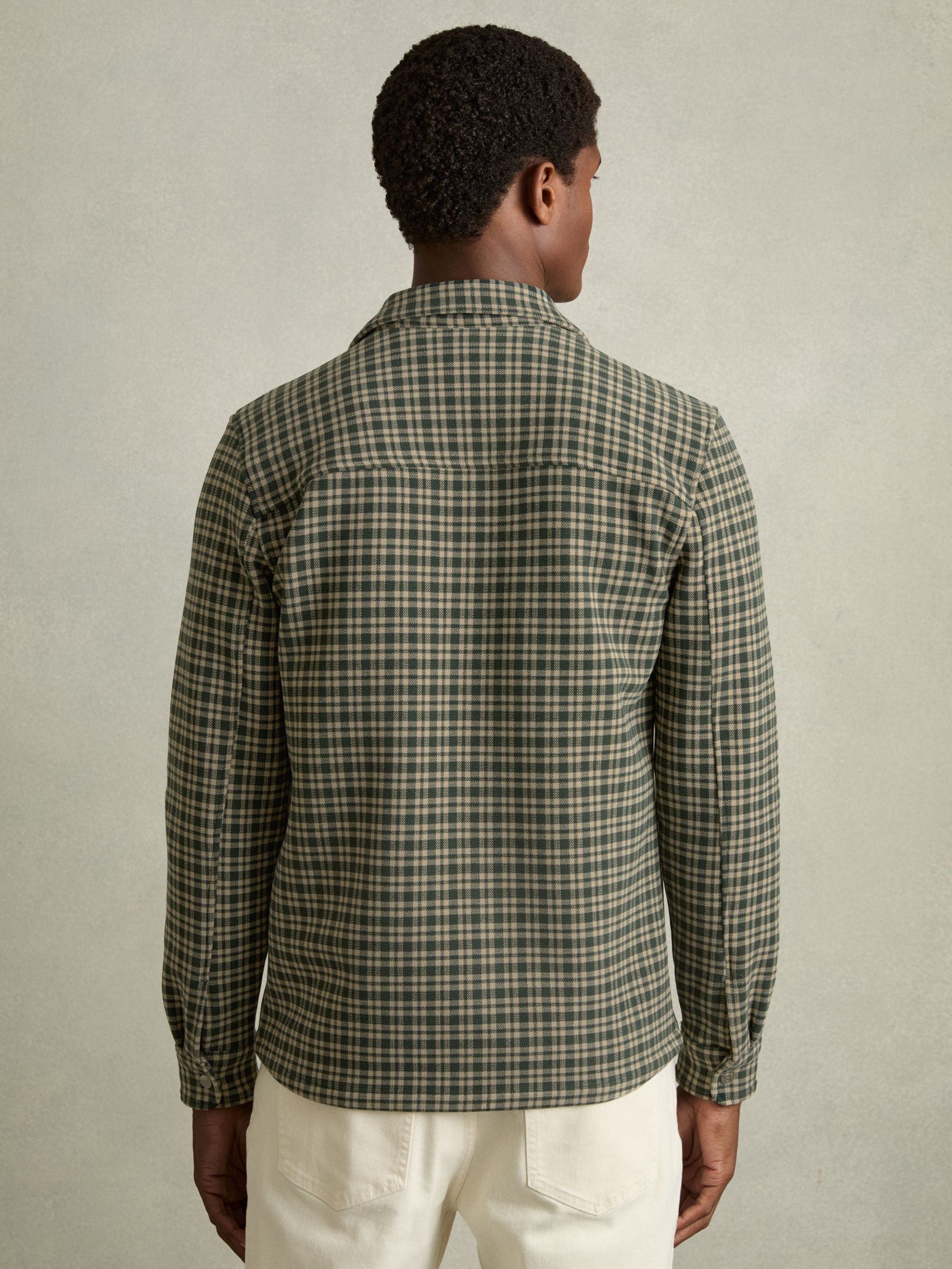 Check Patch-Pocket Overshirt in Green