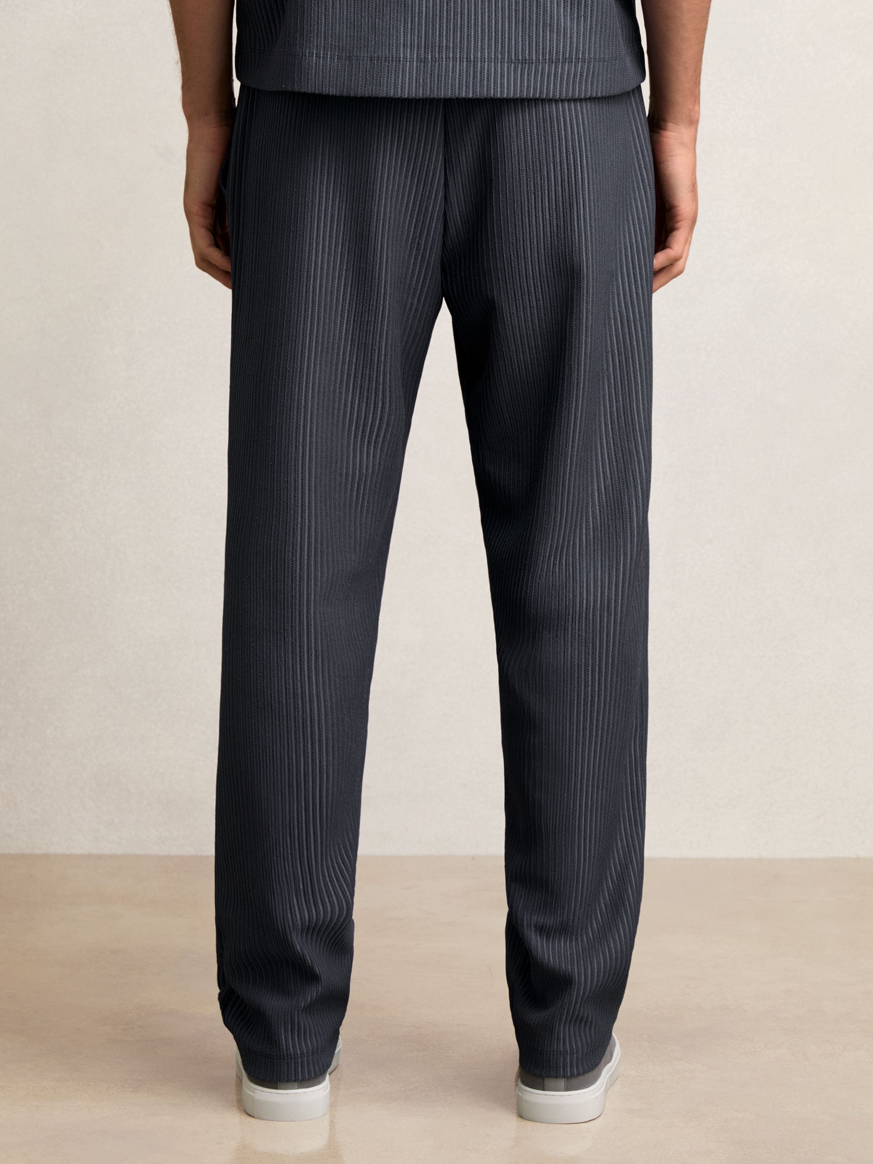 Textured Stripe Drawstring Trousers in Petrol Blue