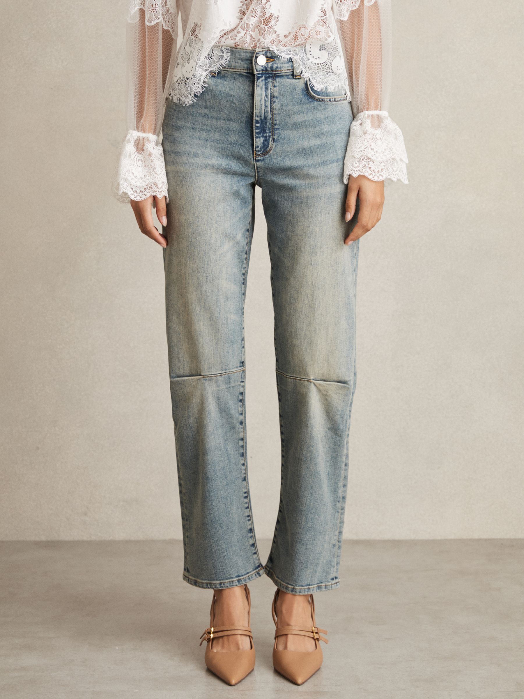 Petite Barrel-Leg Dart Jeans in Light Blue
