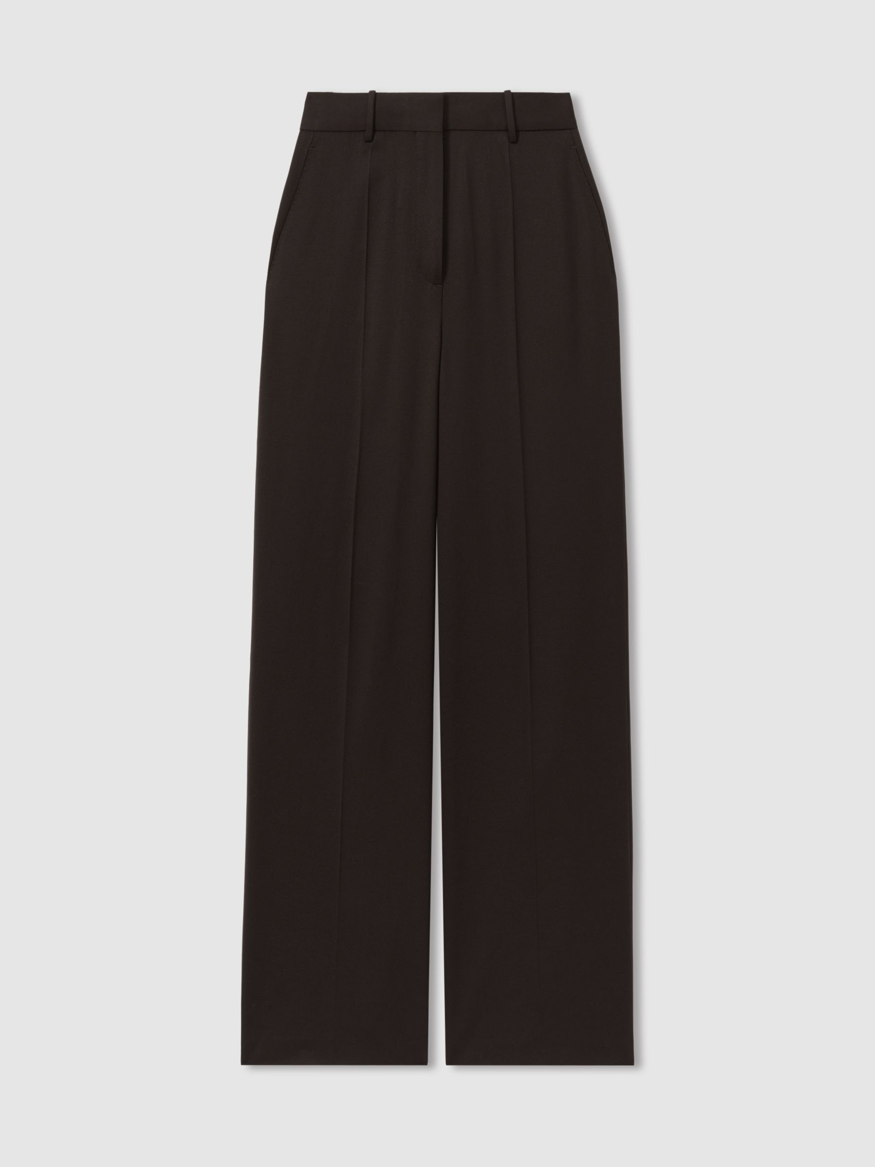 Evelyn Chocolate Wool Blend Wide Leg Suit Trousers
