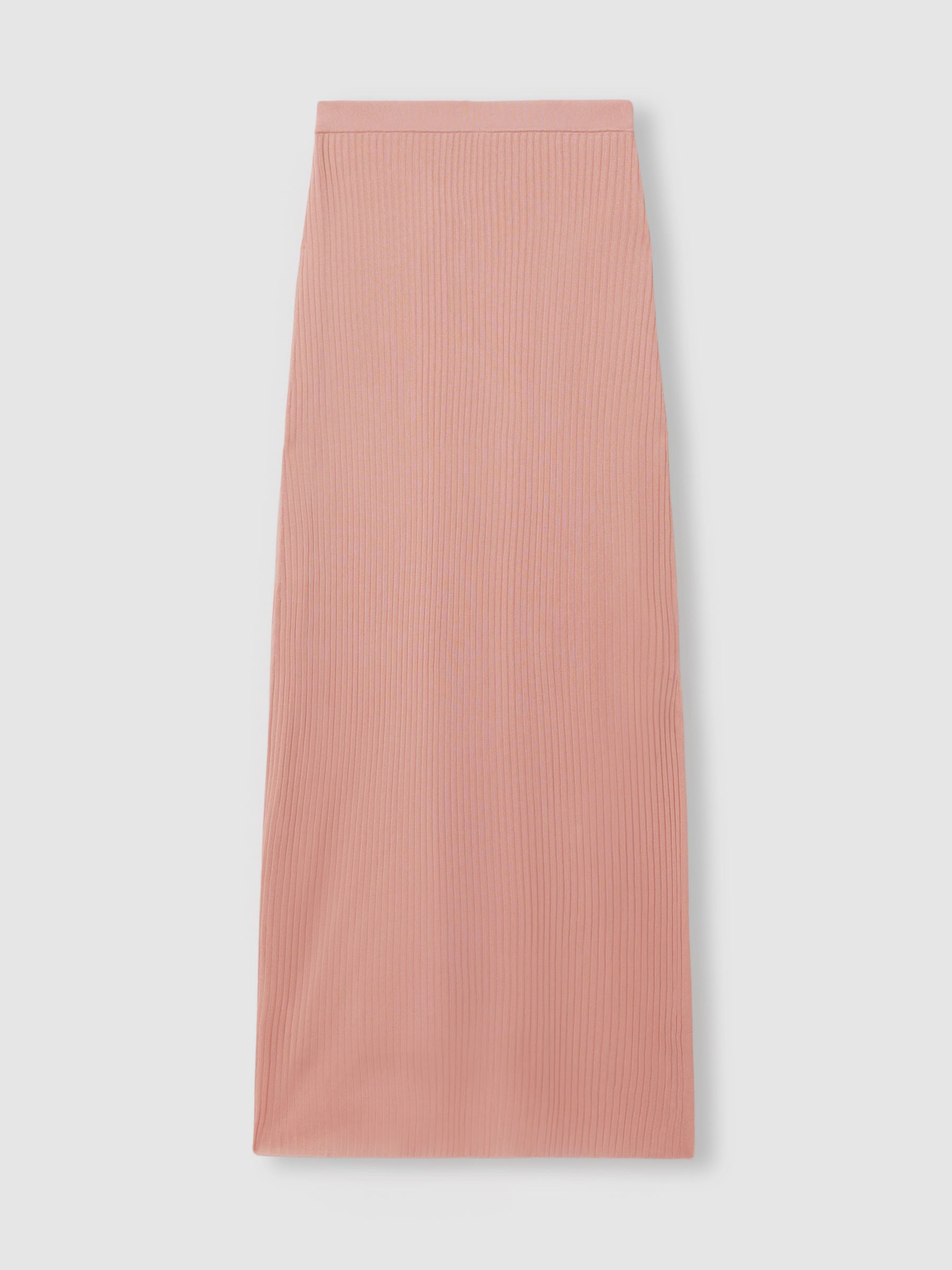 Carrie Pink Anna Quan Sheer Ribbed Knitted Midi Skirt