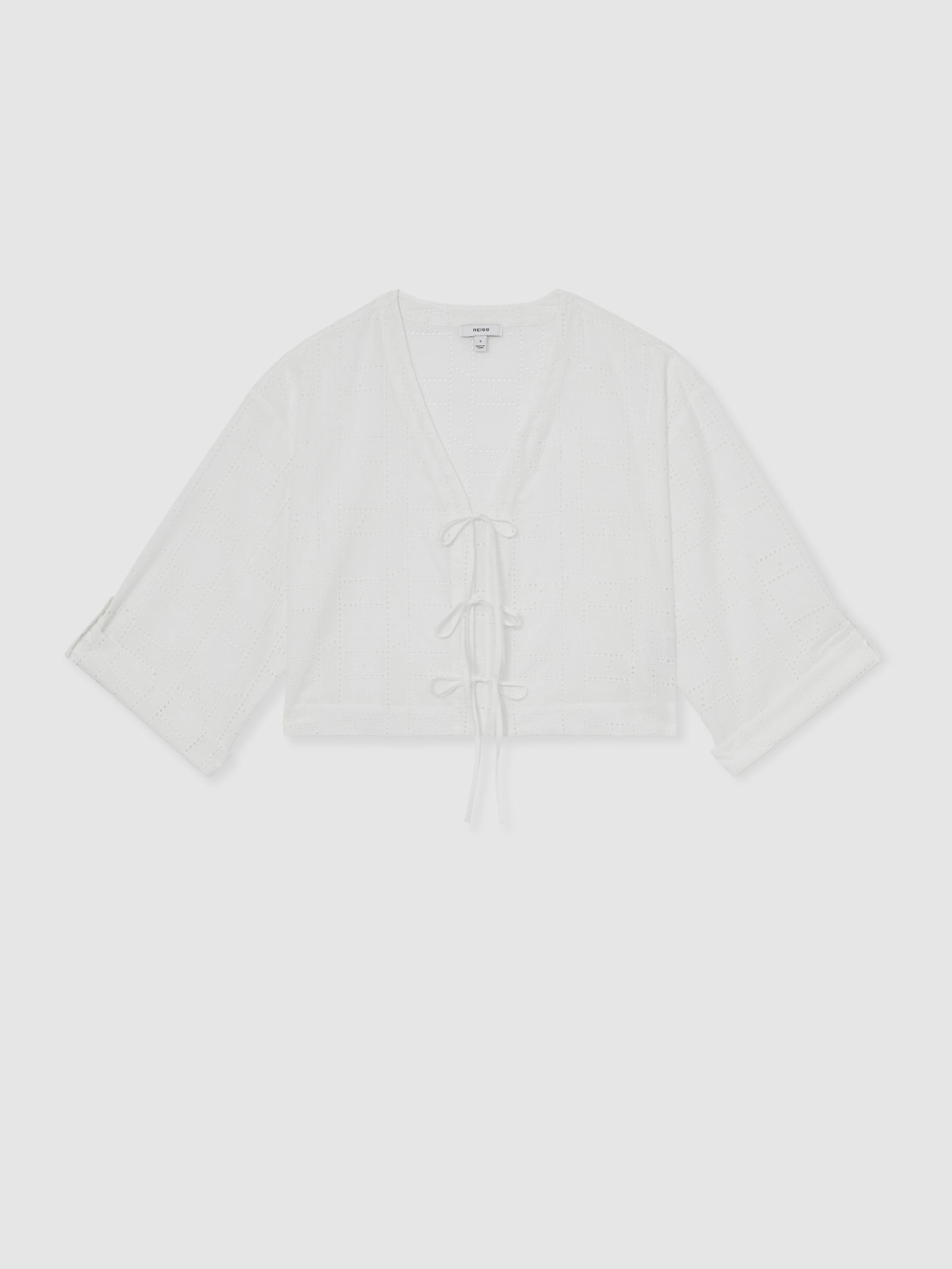 Cotton Broderie Tie-Front Top in White