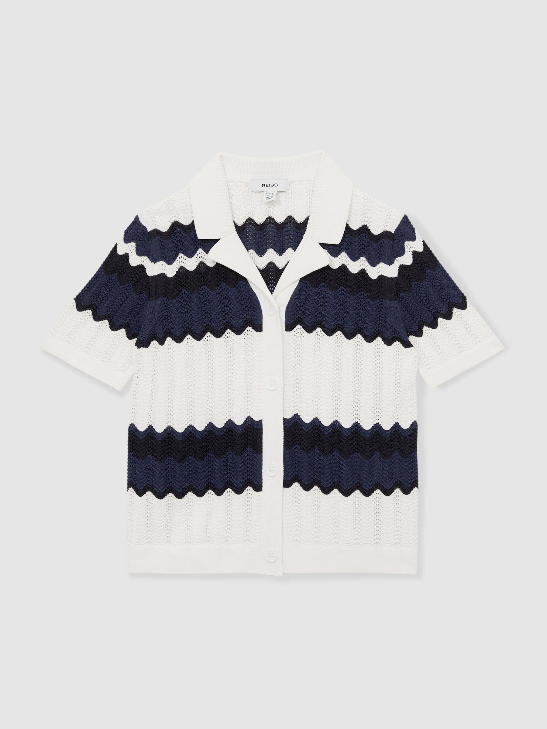 9-13 yrs Zig-Zag Pointelle-Knit Top in Navy