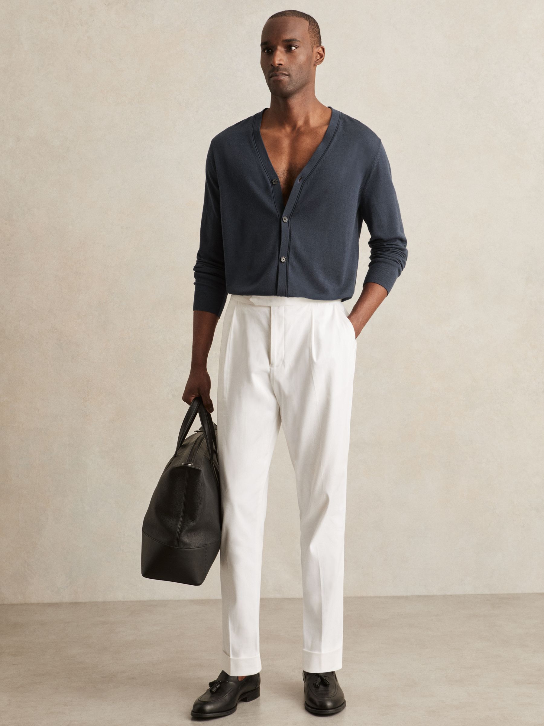 Merino Wool Button-Through Cardigan in Midnight Navy