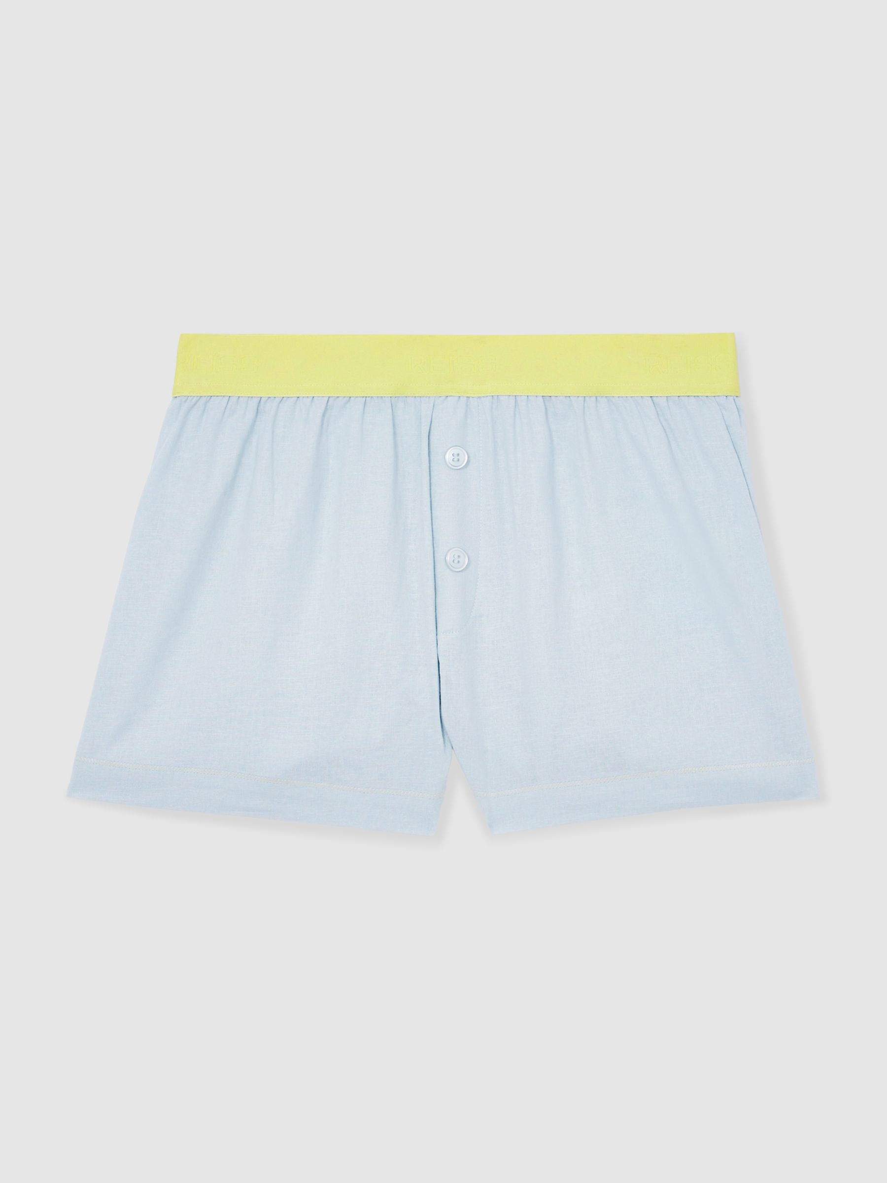 Linen-Blend Contrast-Waist Boxer Shorts in Blue