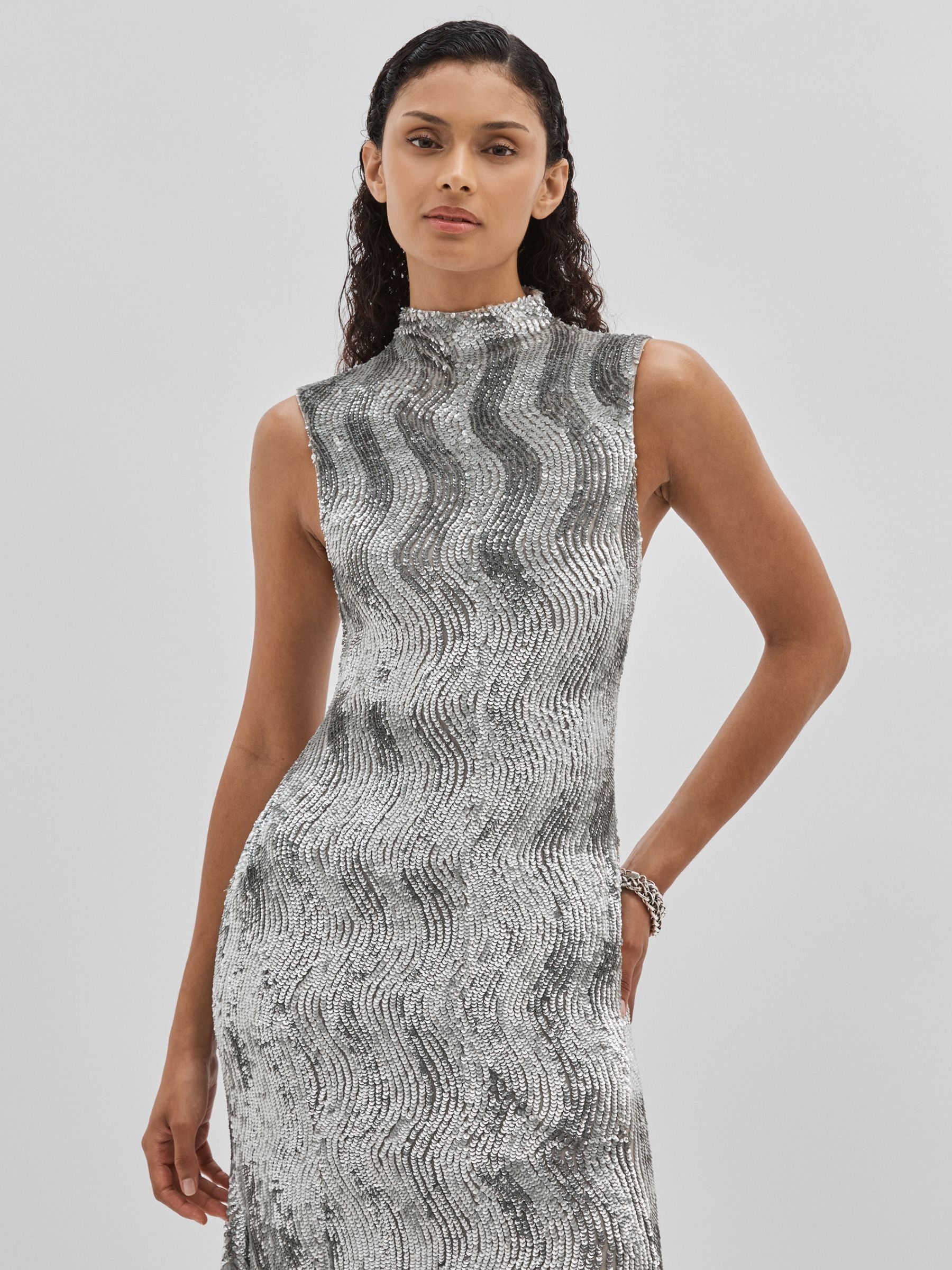 ILTA Keyhole-Back Sequinned Maxi Dress in Silver