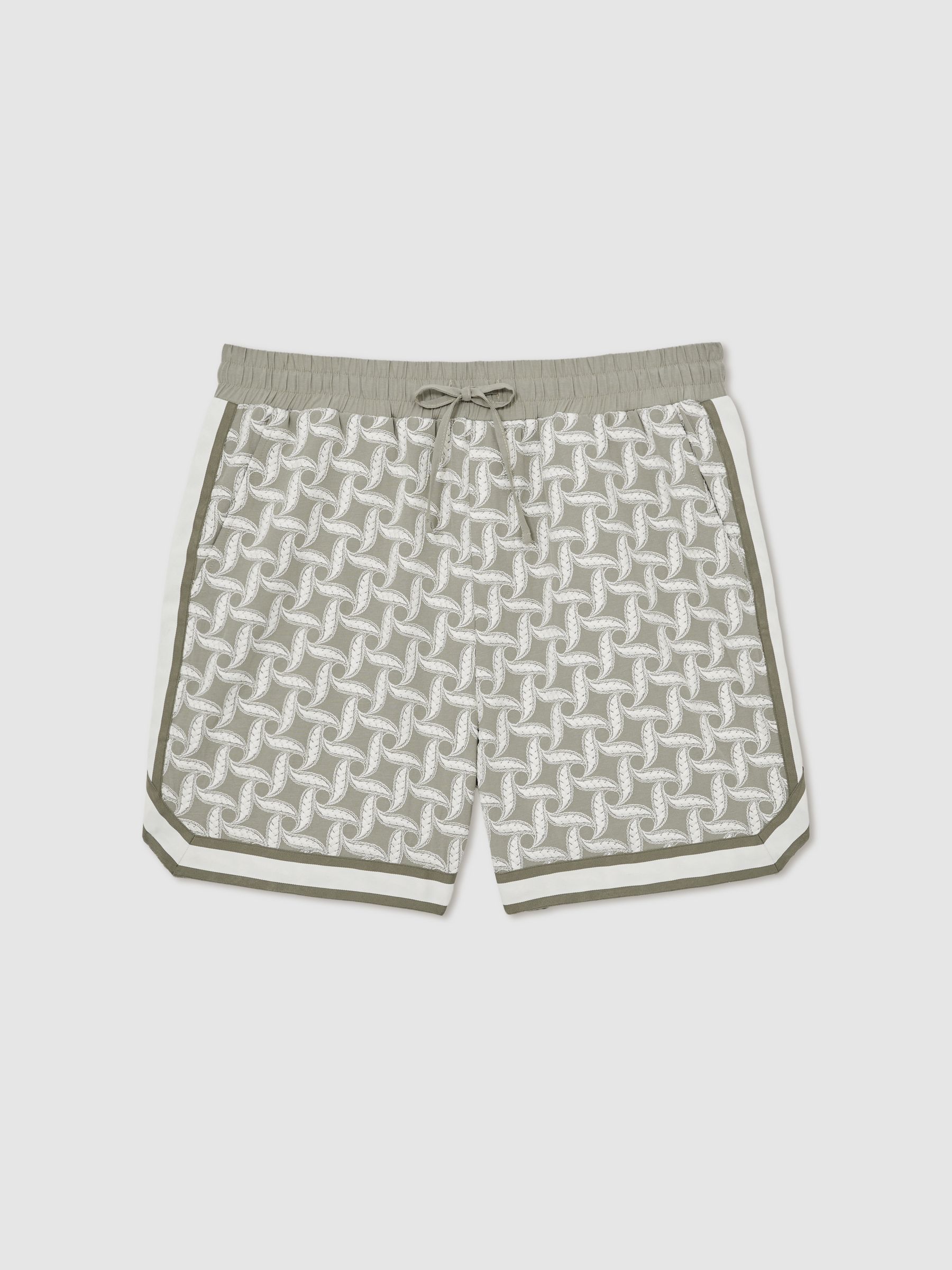 Reiss | Ché Embroidered-Motif Shorts in Sage/White