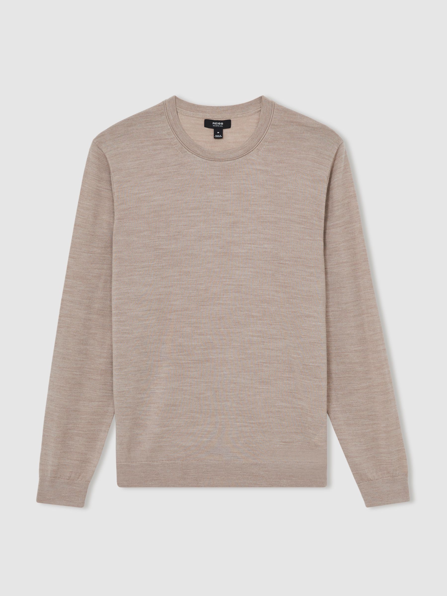 Merino Wool Crew Neck Jumper in Wheat Melange