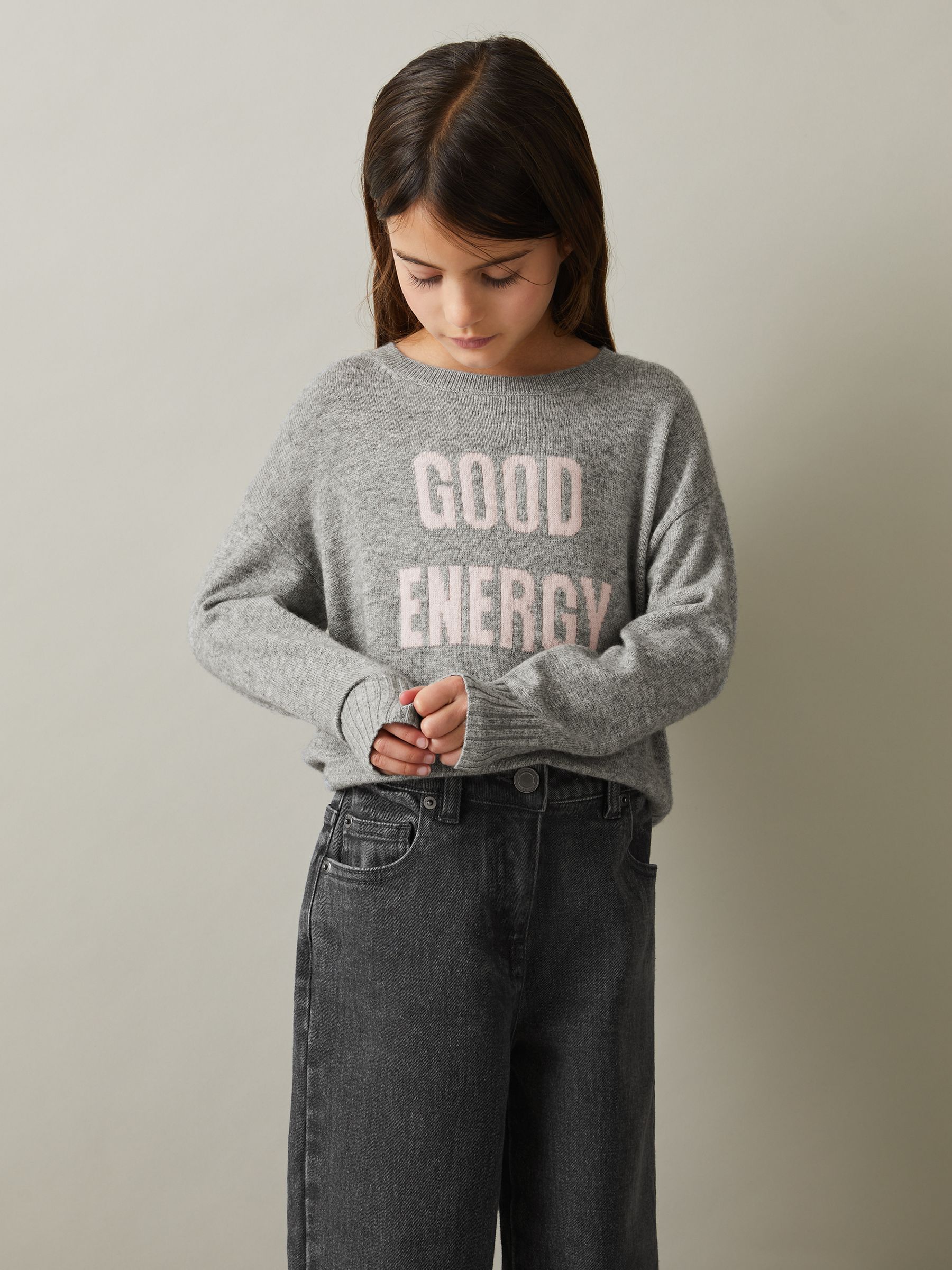 13-14 yrs Wool Blend Crew Neck Slogan Jumper in Grey