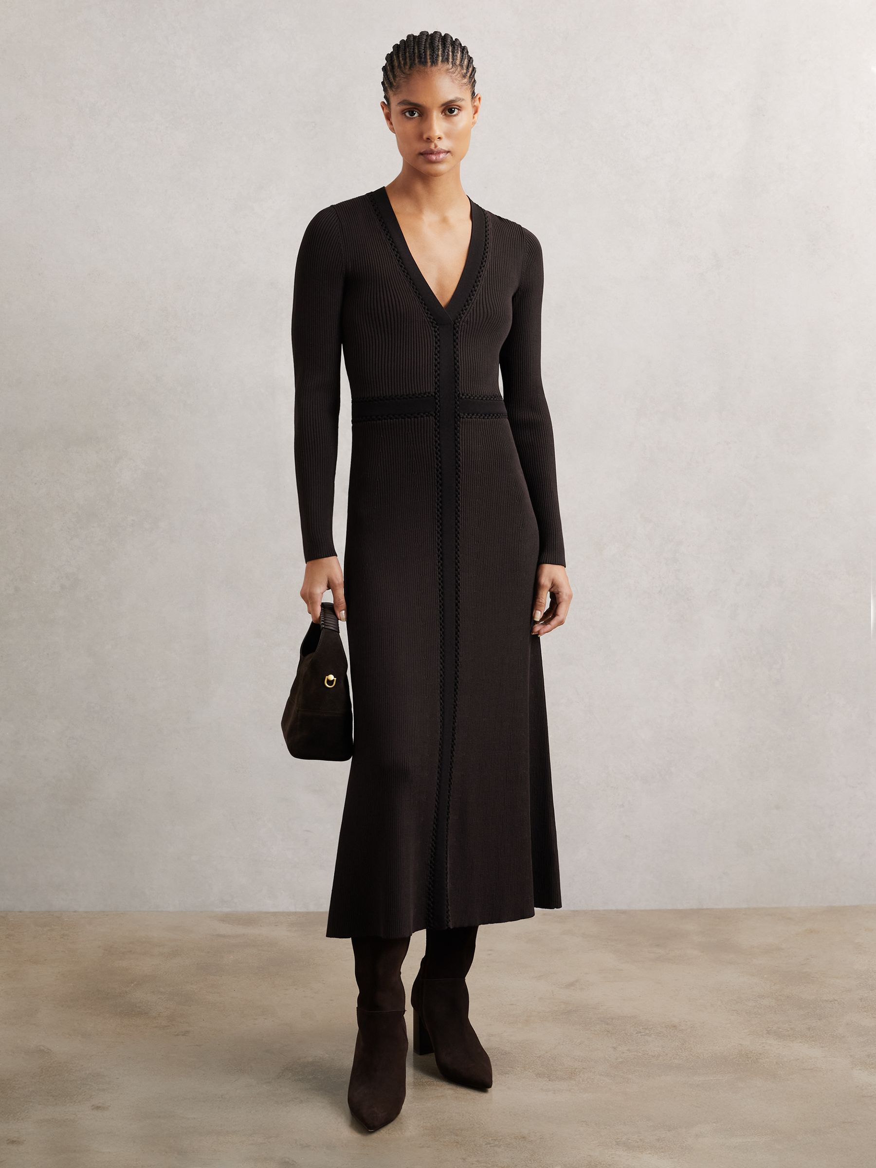 Knitted Dress in Chocolate Brown/Black