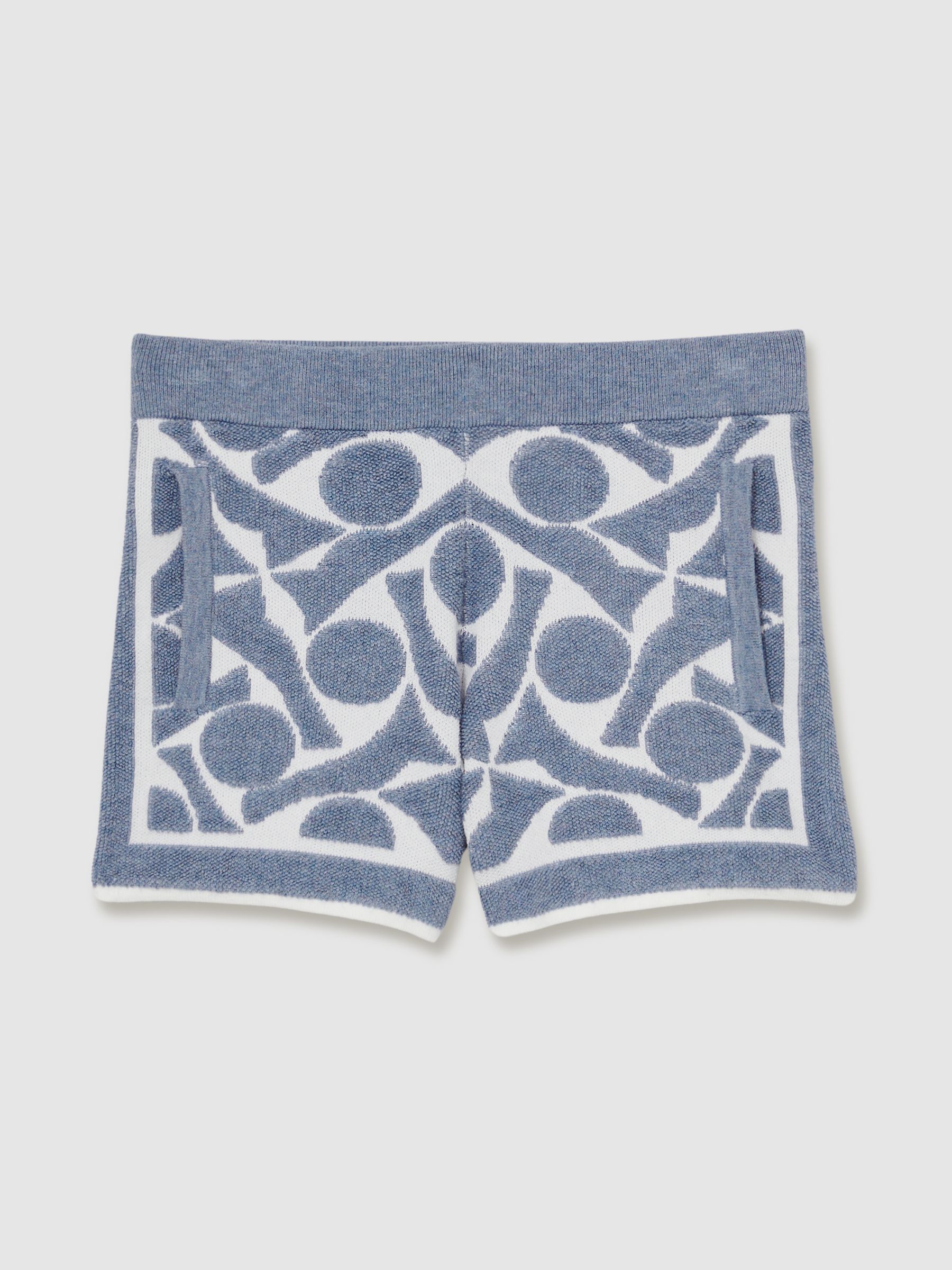 3-9 yrs Abstract-Pattern Towelling Shorts in Soft Blue/White