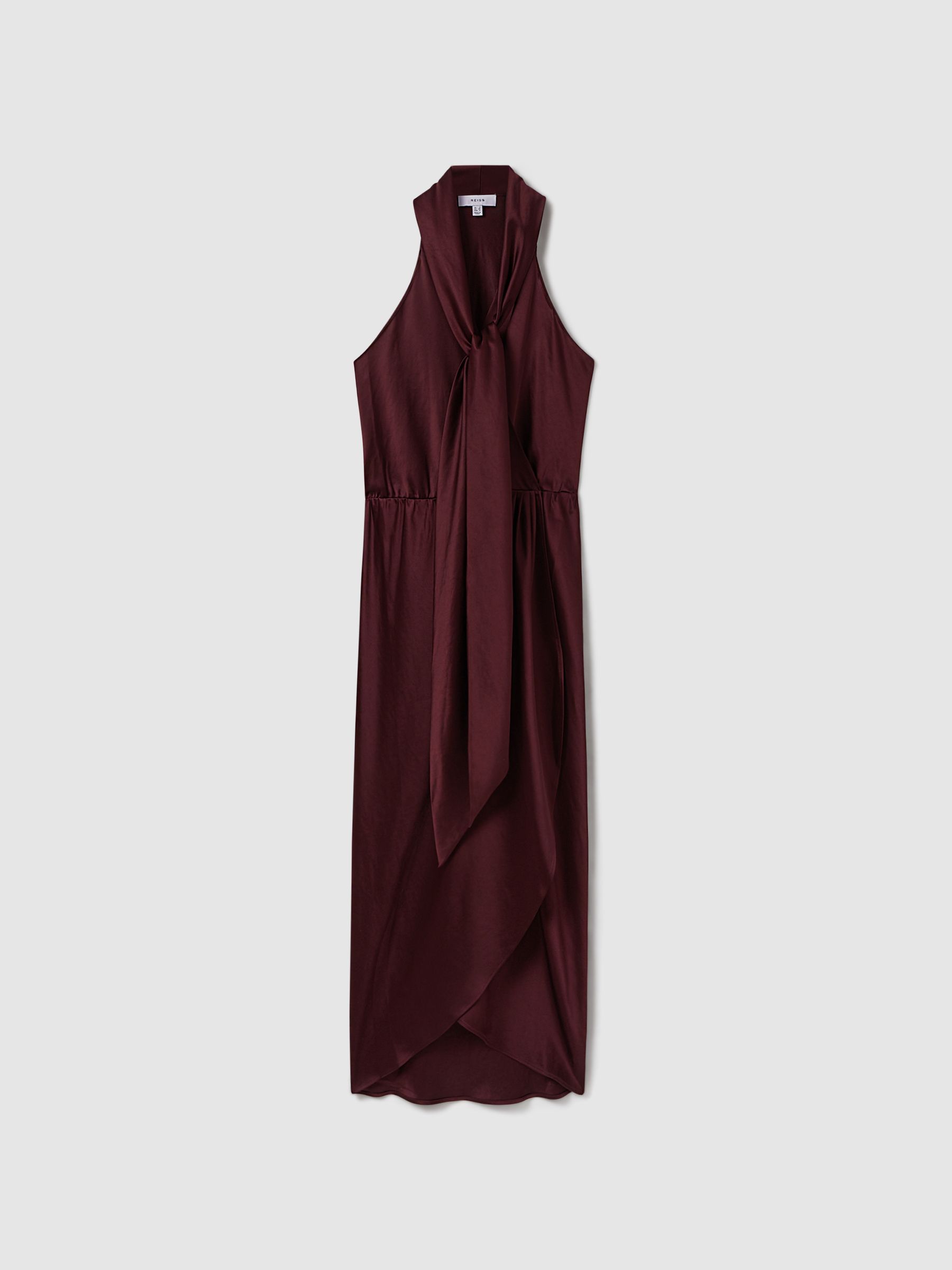 Satin Wrap Front Midi Dress in Burgundy