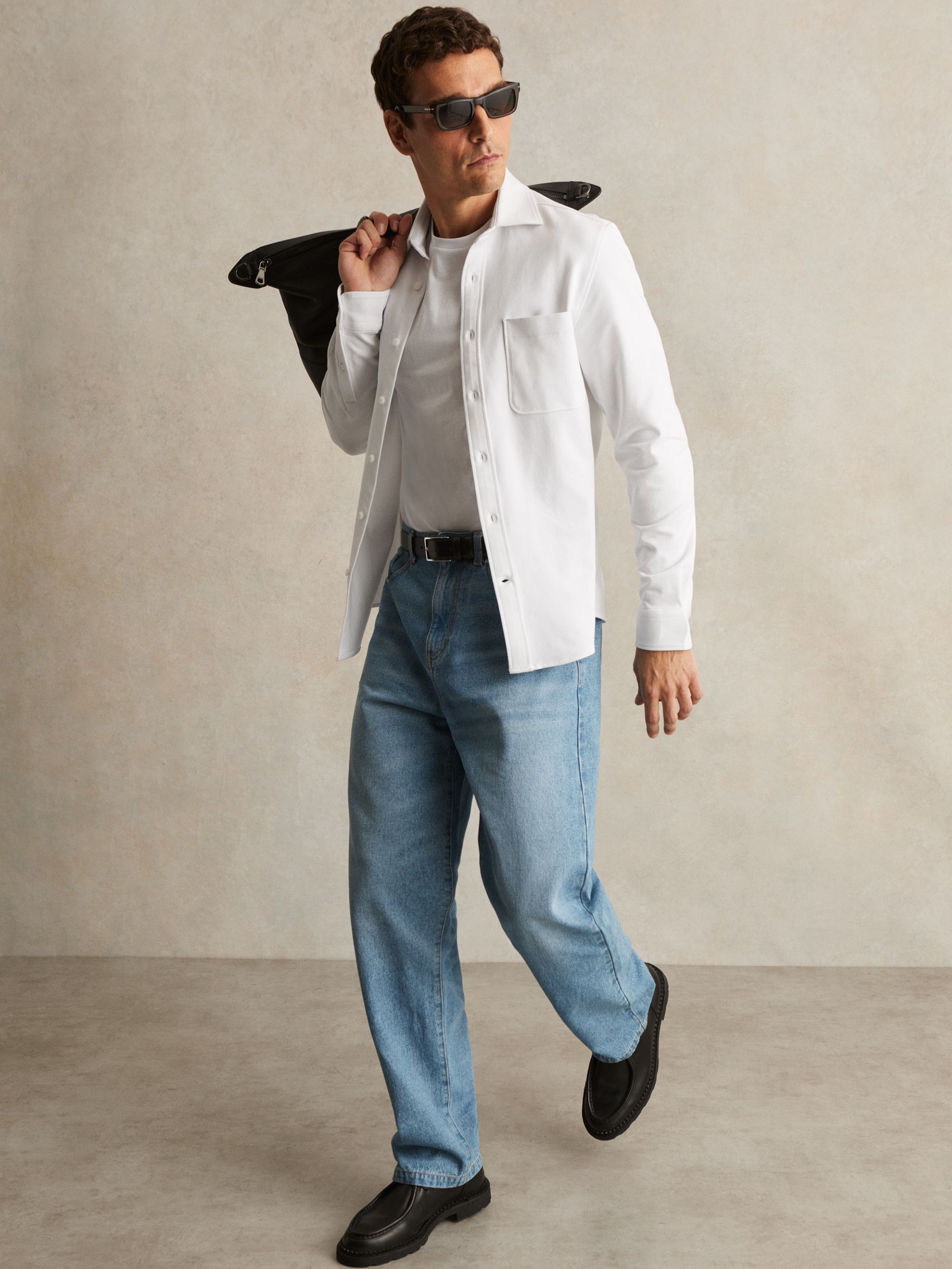 Cotton-Twill Cutaway-Collar Overshirt in White